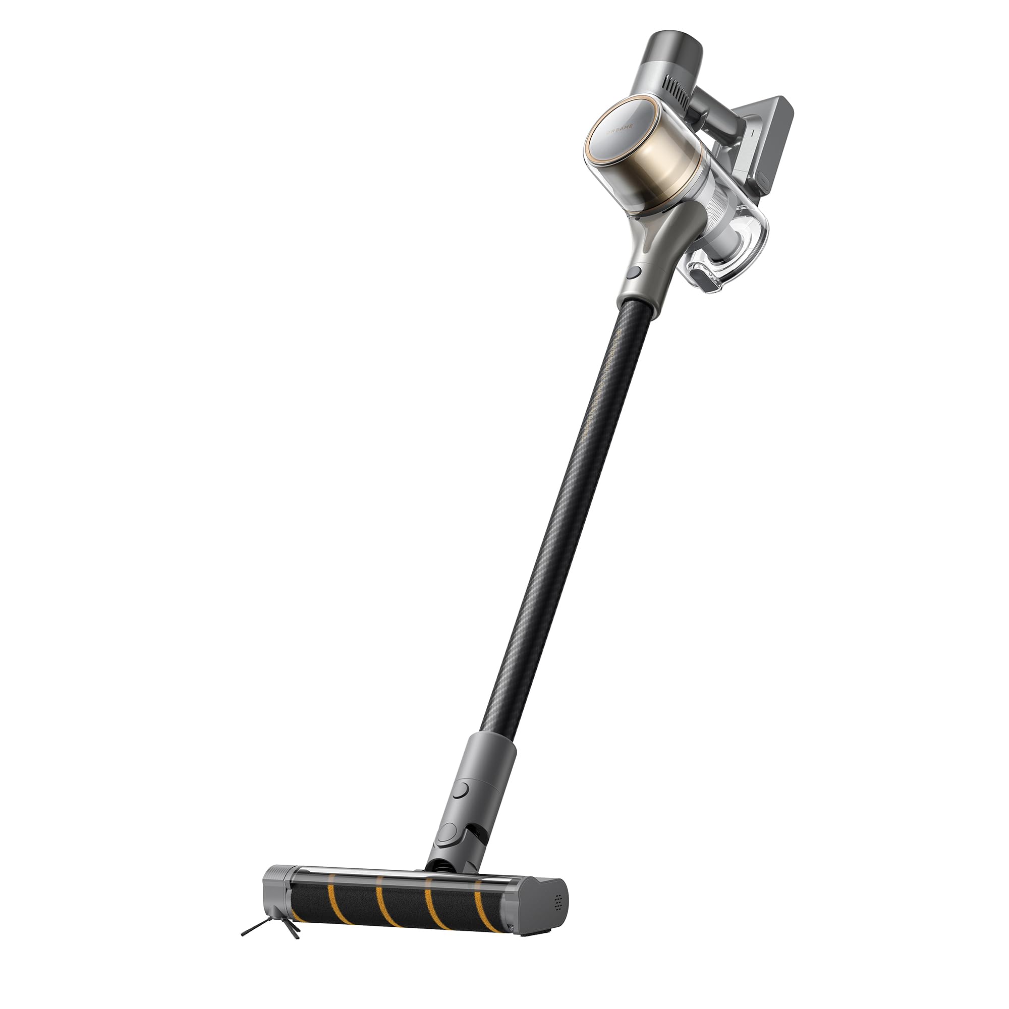 Aspirador inalámbrico Dreame R20 con succión 190 AW y diseño de fibra de carbono, color dorado y gris