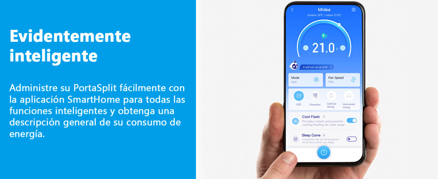 App SmartHome Midea controlando aire acondicionado PortaSplit desde smartphone