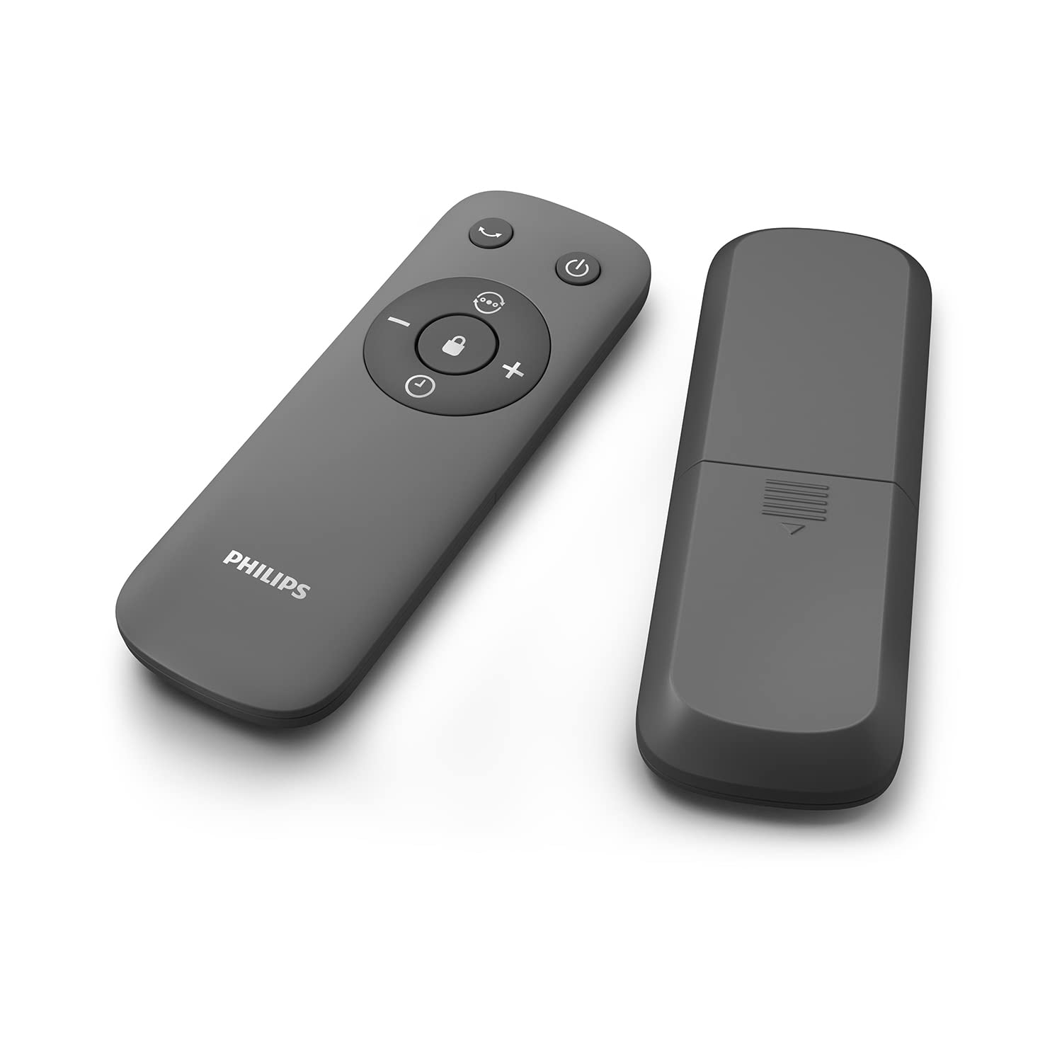 Mando a distancia Philips negro para ventilador de torre Serie 5000 con botones de control y logo de marca