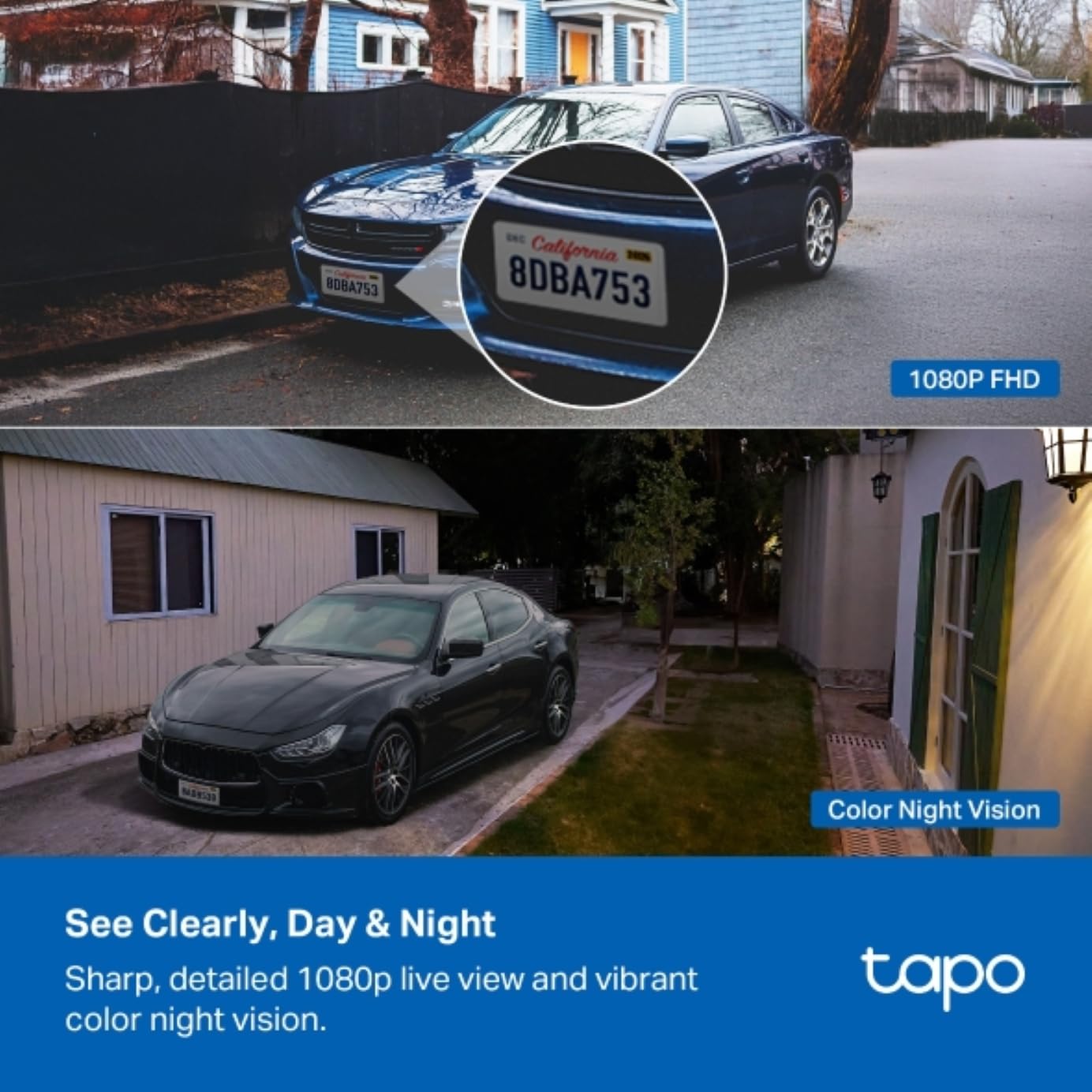 Imágenes comparativas de cámara Tapo C400 en 1080p y visión nocturna a color