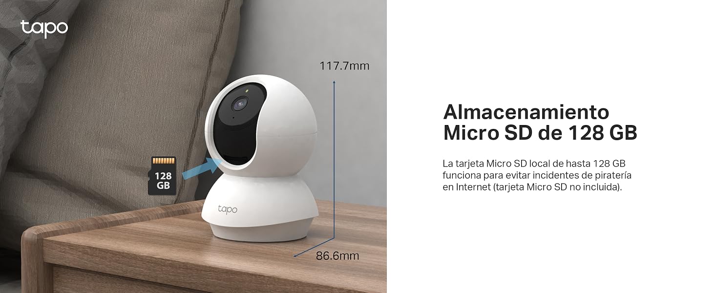 Cámara de seguridad Tapo con almacenamiento Micro SD de 128 GB