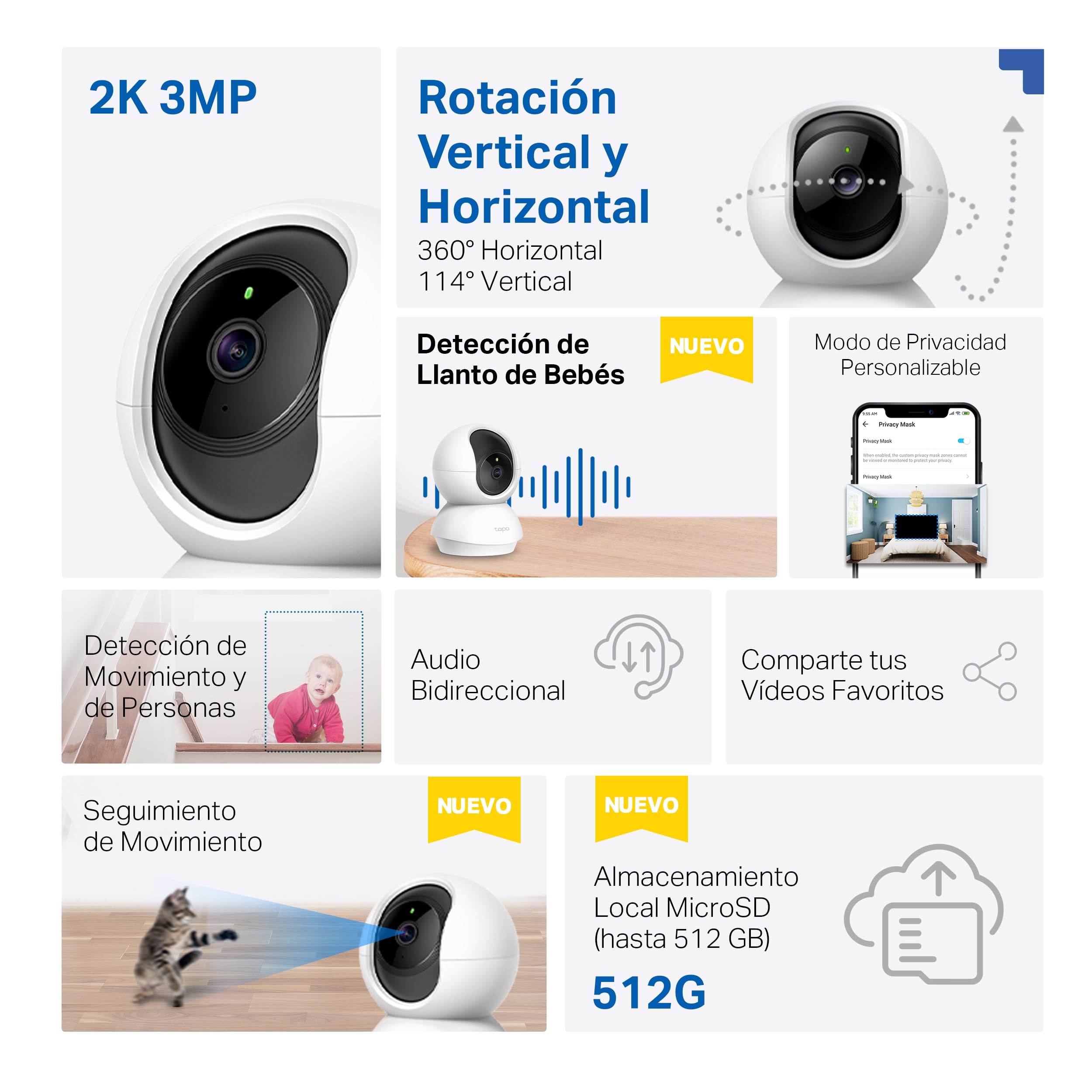 Cámara IP Tapo C210 con rotación 360° y detección de movimiento 2K 3MP