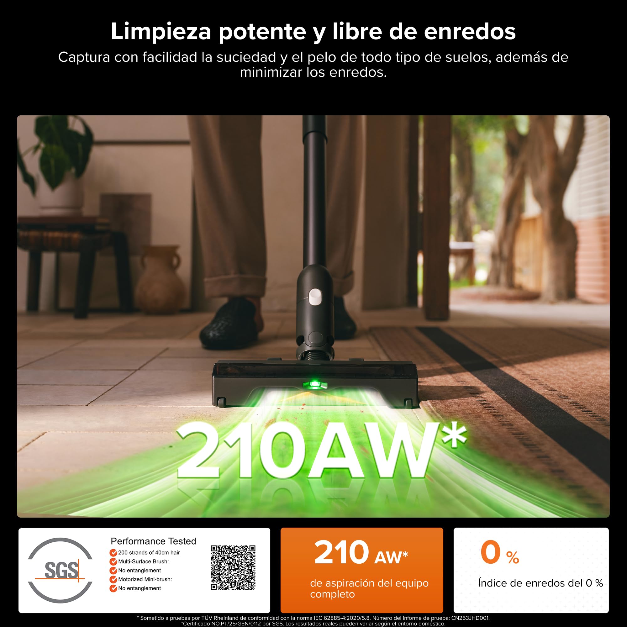 Aspiradora Roborock H60 limpia suelos con luz LED y succión potente 210 AW