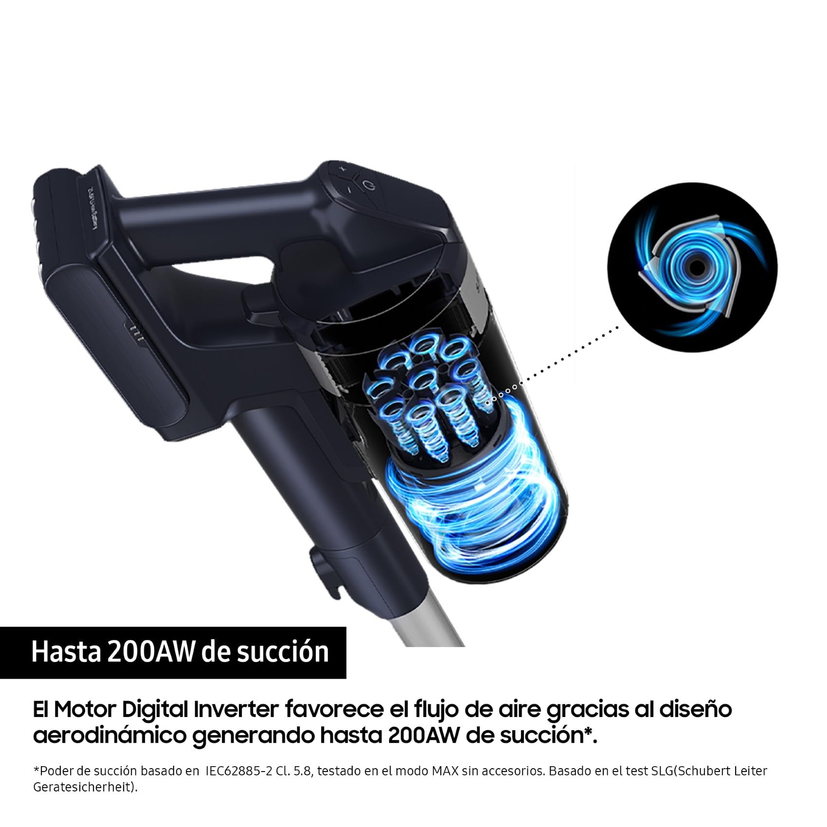Aspiradora Samsung Jet 75E Pet con motor digital y flujo de aire azul