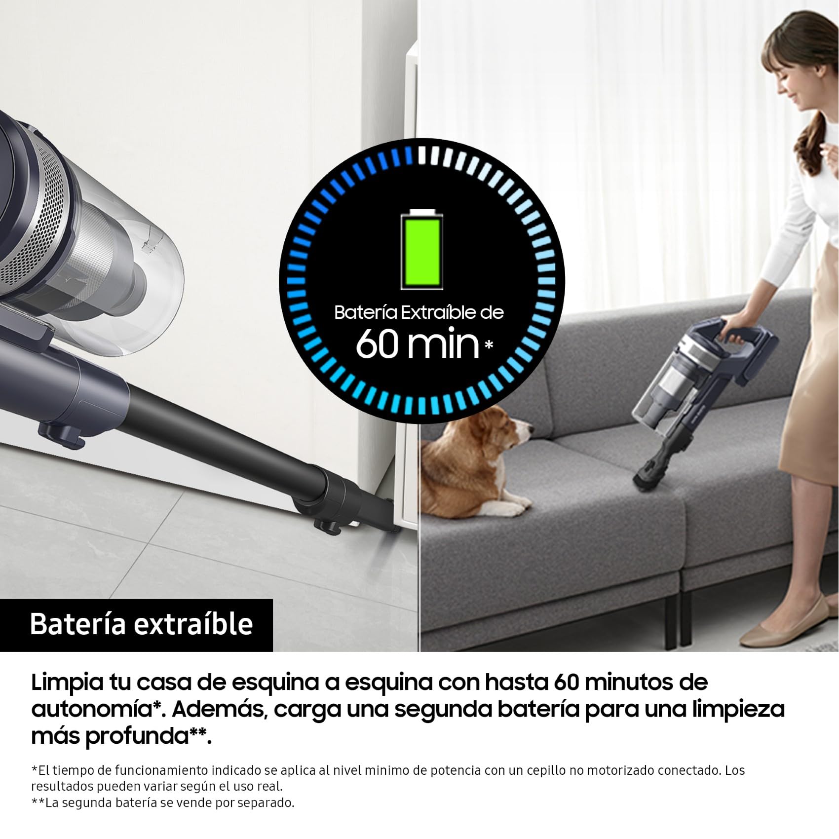 Aspiradora Samsung Jet 75E Pet con batería extraíble y 60 minutos de uso