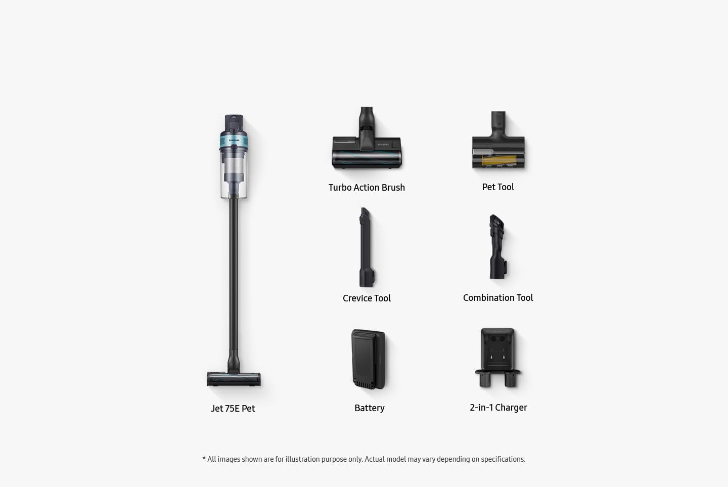 Aspiradora Jet 75E Pet desmontada con todos sus accesorios
