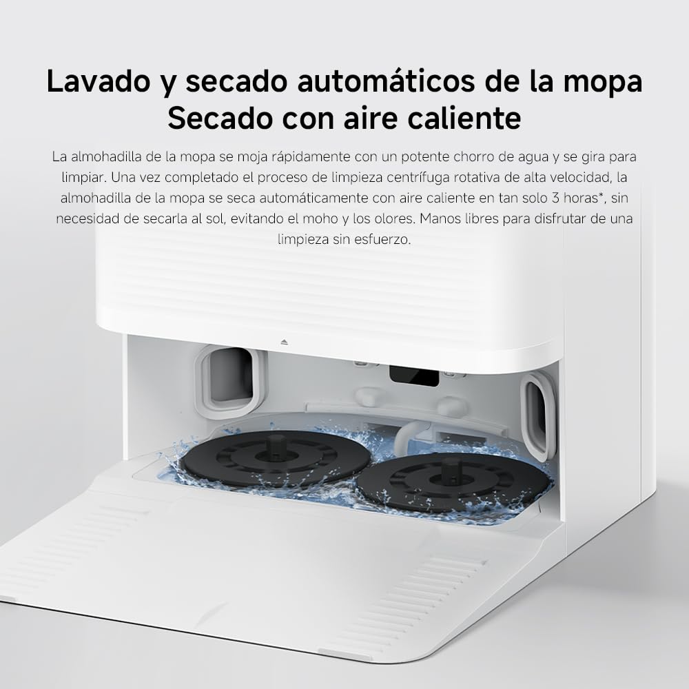 Mopa con sistema de lavado y secado automático, bandeja de agua con discos giratorios