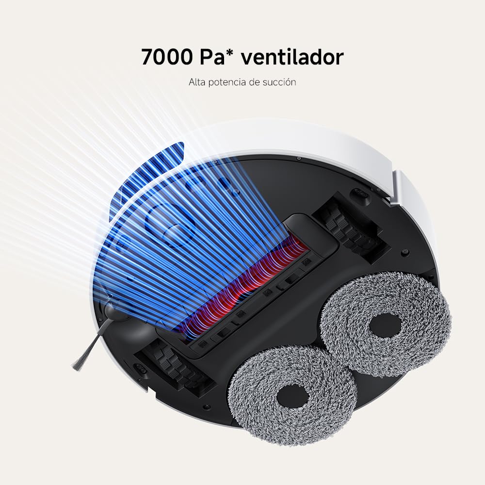 Robot aspirador con potente ventilador de 7000 Pa y sistema de succión avanzado