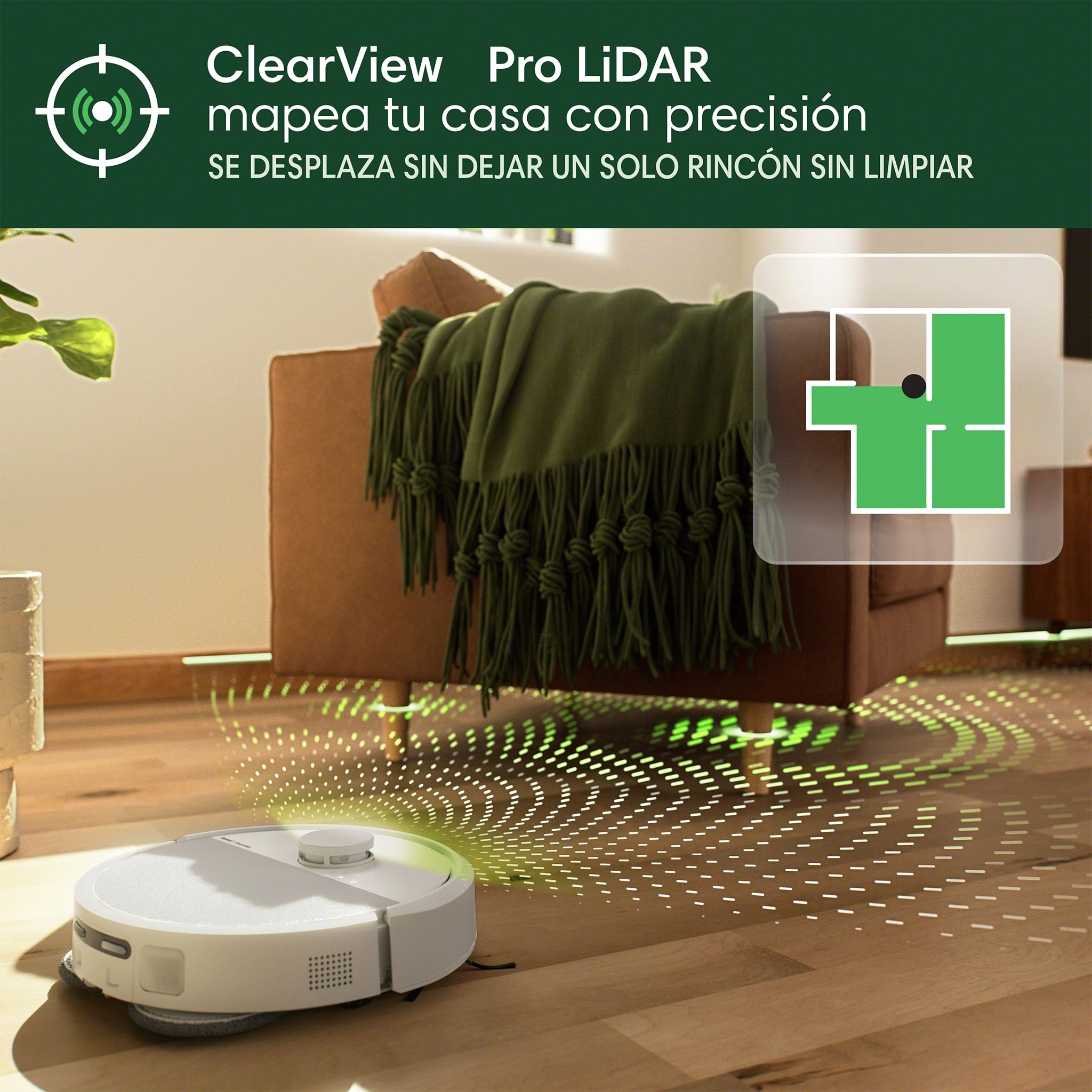 Robot aspirador con tecnología LiDAR mapeando un espacio