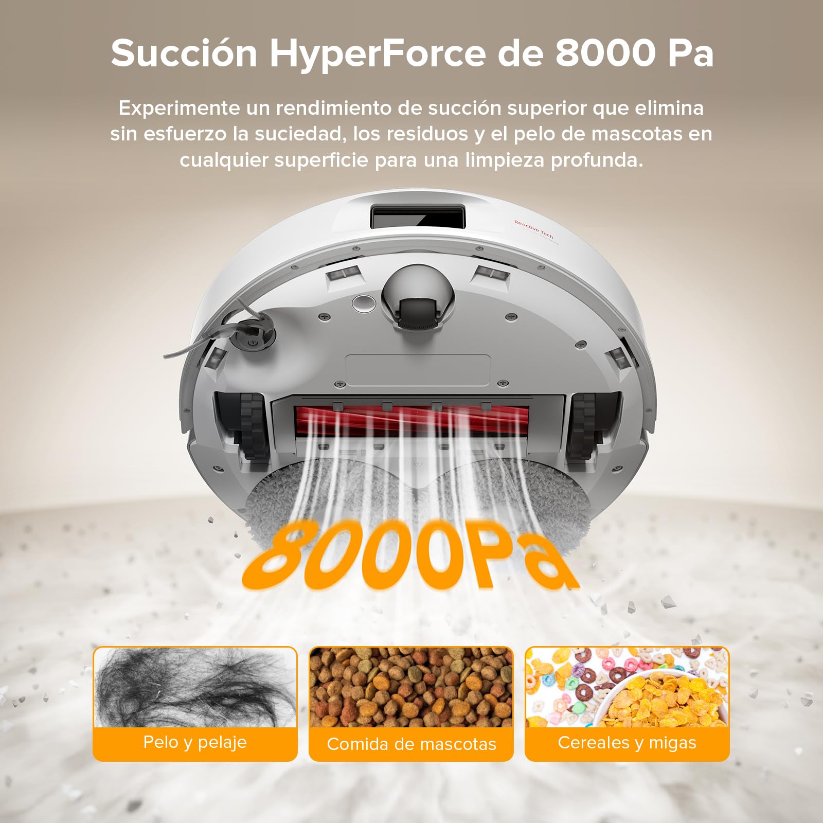 Vista inferior robot aspirador Roborock QV 35A con succión 8000Pa