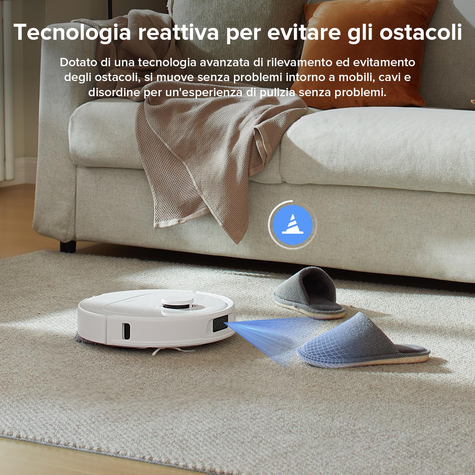 Roborock QV 35A detectando unas zapatillas mediante Reactive Tech