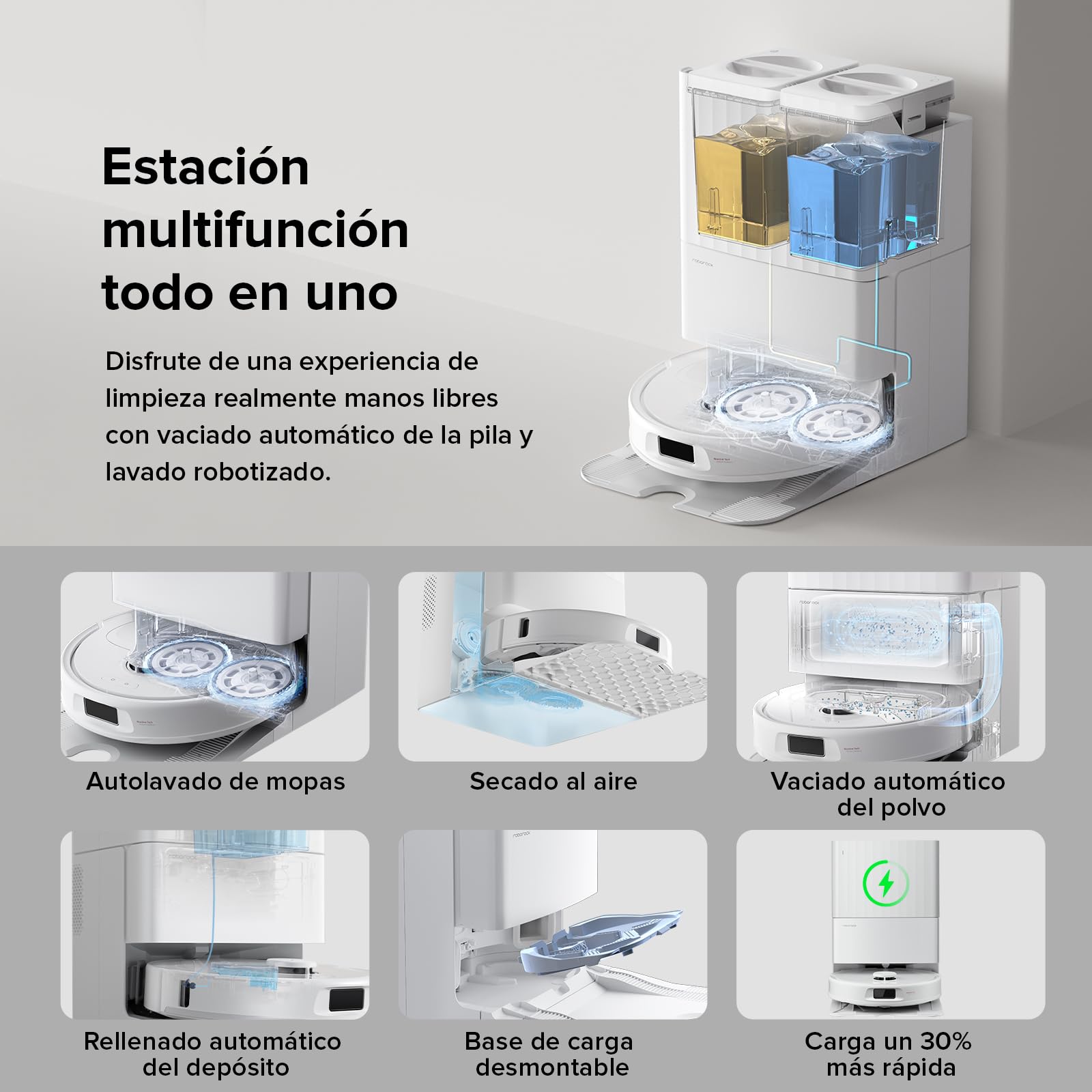 Estación multifunción robot aspirador Roborock con autolavado y vaciado automático