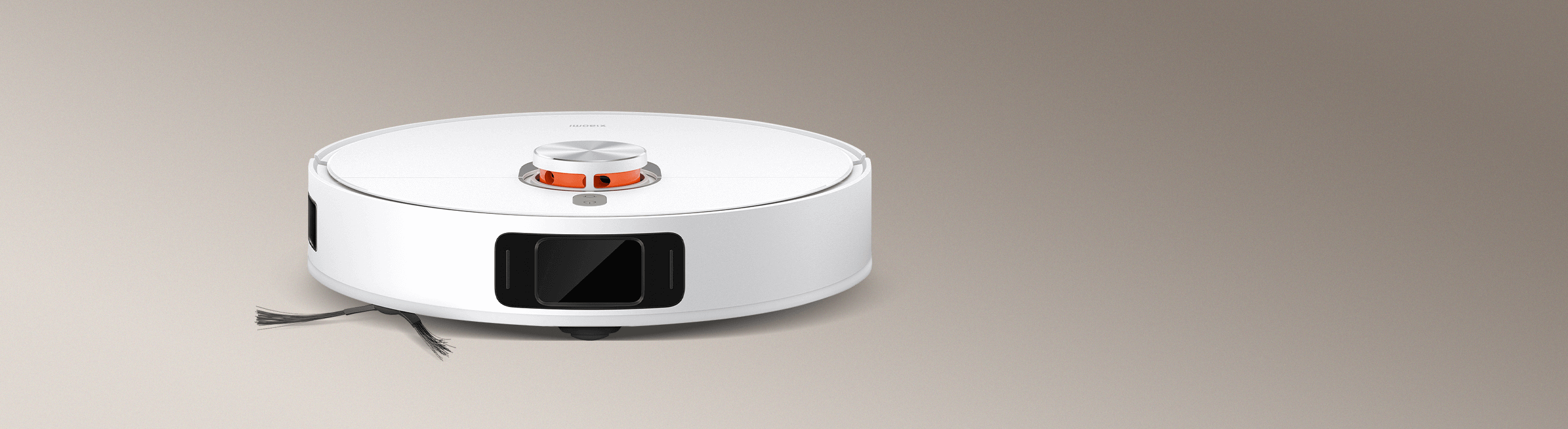 Robot aspirador inteligente blanco con sensor LiDAR y cámara frontal