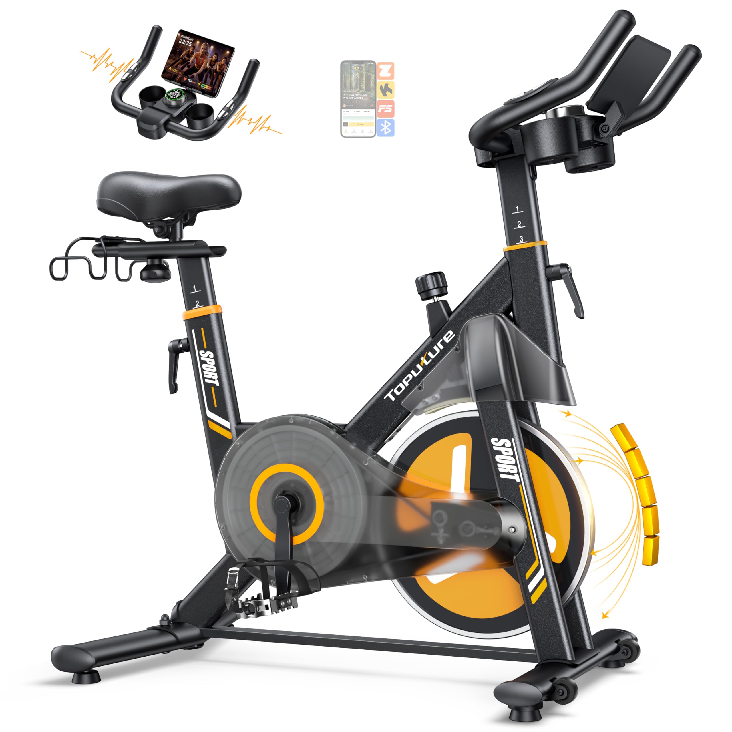 Bicicleta estática de spinning Toputure electromagnética con resistencia de 32 niveles, app y pantalla LCD