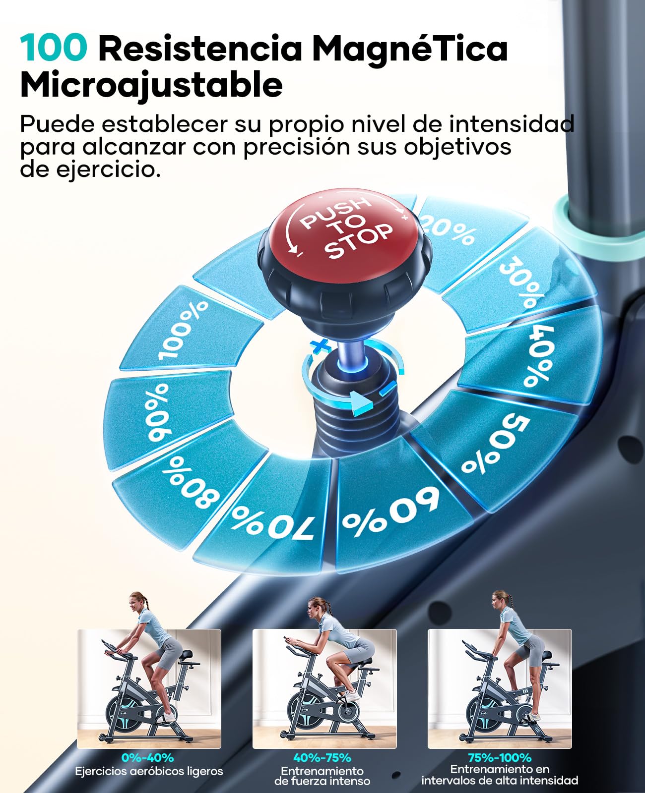 Perilla de resistencia magnética microajustable de bicicleta estática Toputure con escala del 20% al 100%.