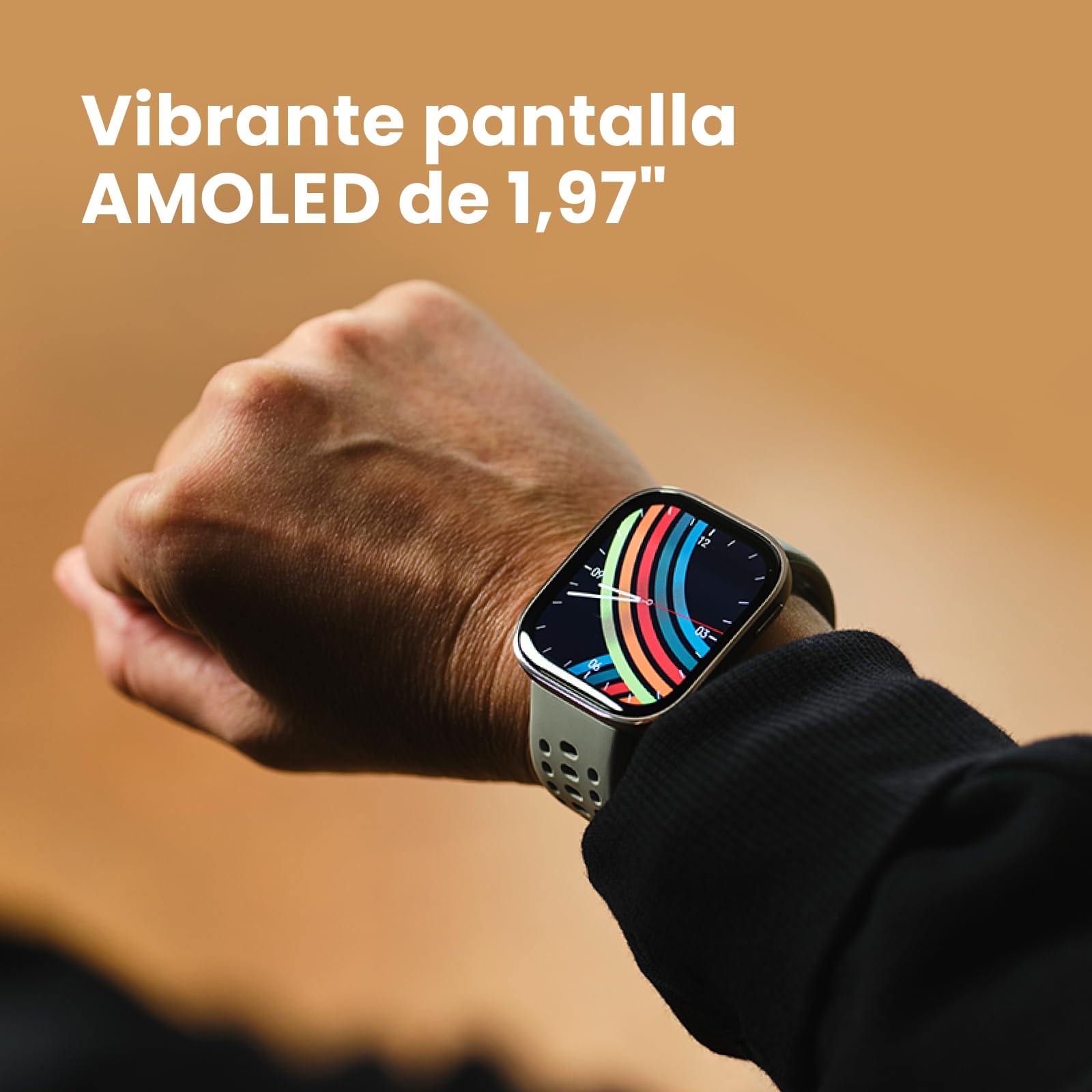Amazfit Bip 6 smartwatch con vibrante pantalla AMOLED 1,97 pulgadas en muñeca