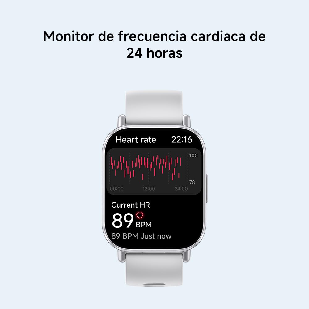 Pantalla del Redmi Watch 5 Active con seguimiento de frecuencia cardiaca durante el día