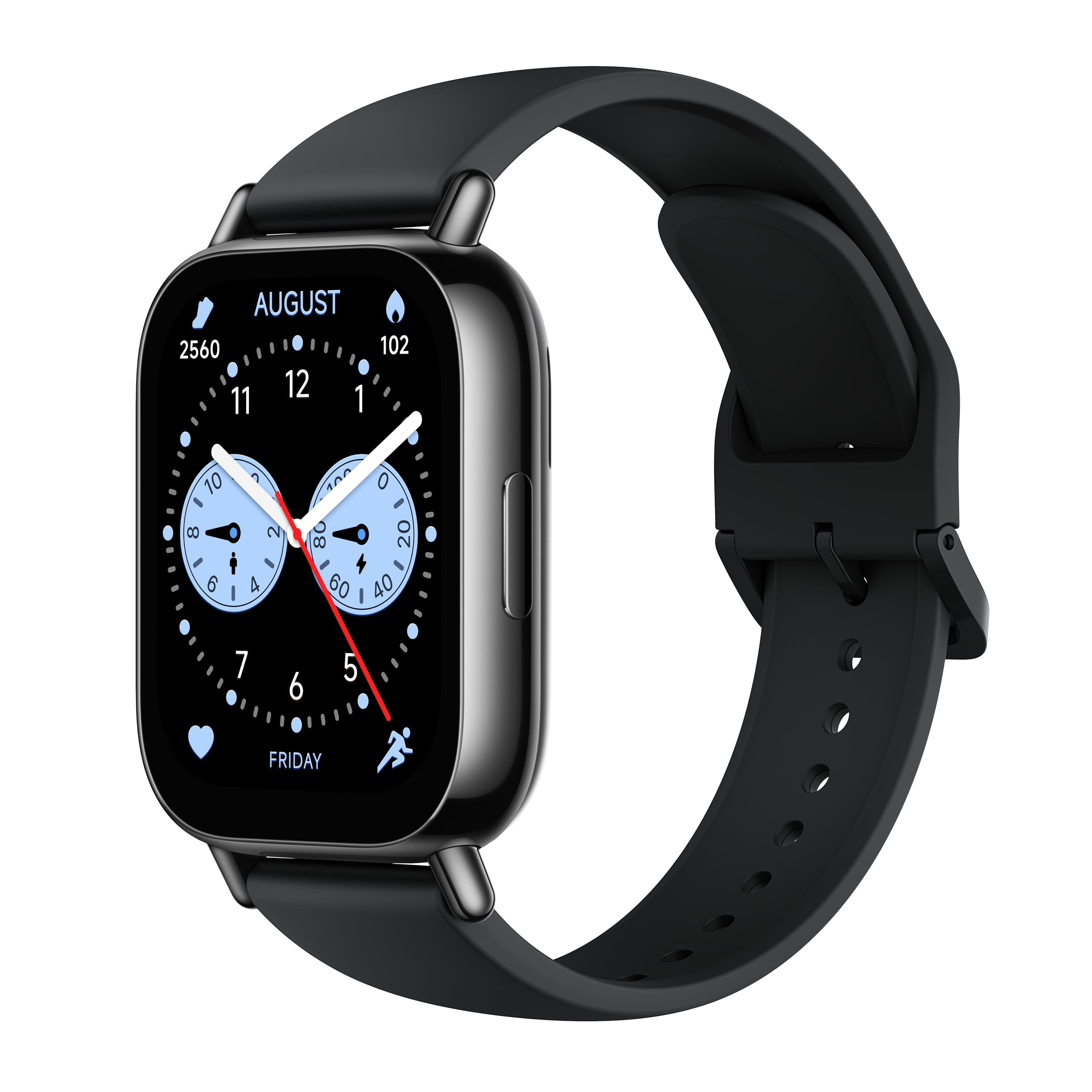Xiaomi Redmi Watch 5 Active negro con pantalla LCD de 2 pulgadas, correa de silicona y esfera analógica digital.