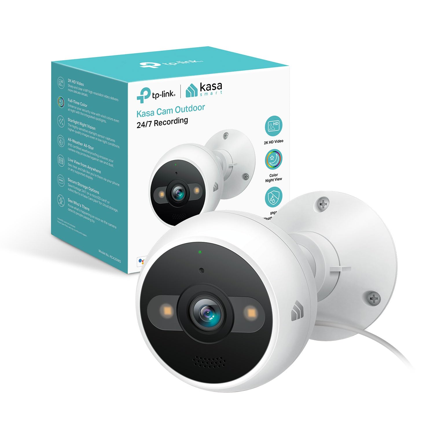 Cámara de seguridad exterior Kasa 2K QHD con visión nocturna a color IP65.