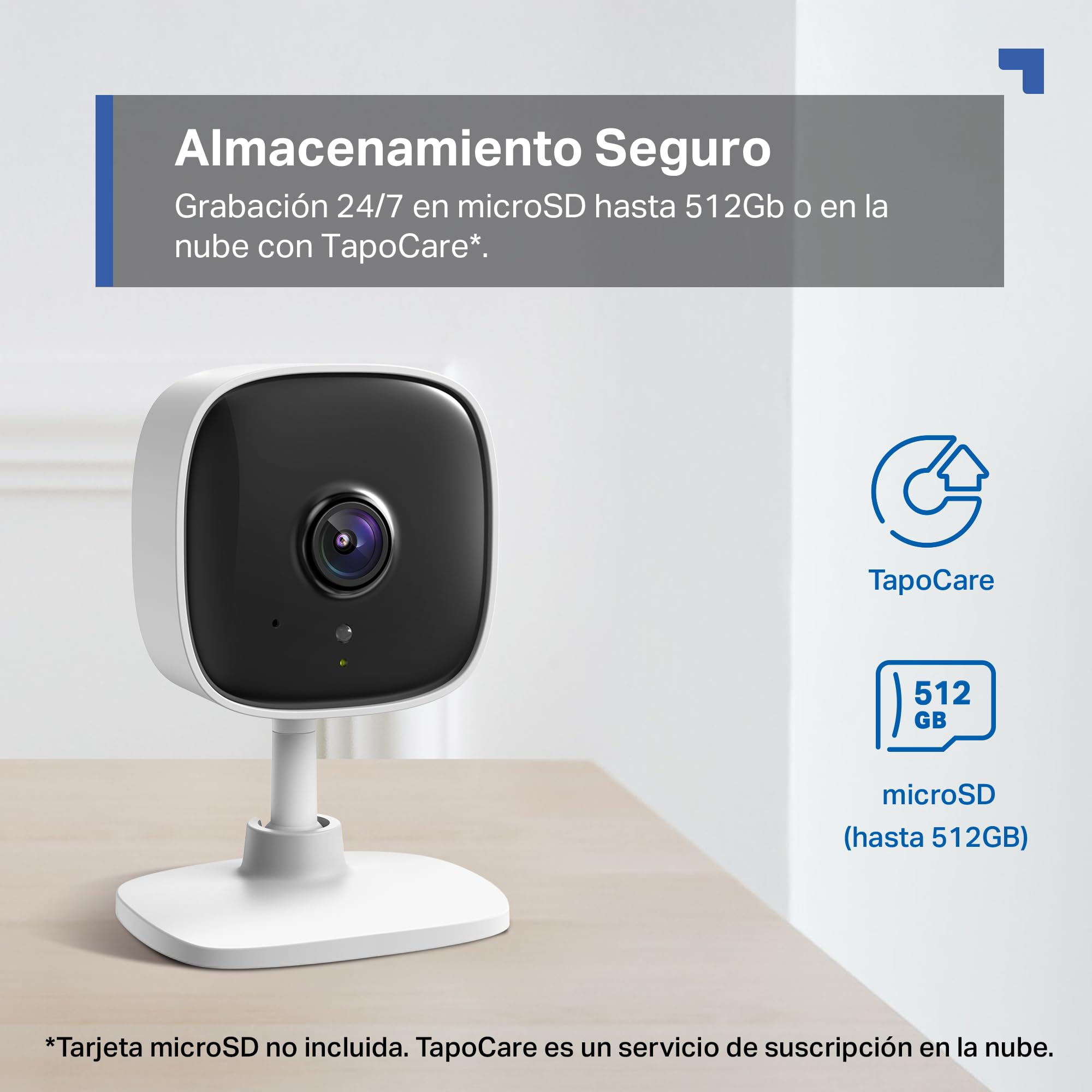 Opciones de almacenamiento mediante tarjeta microSD y servicio Tapo Care