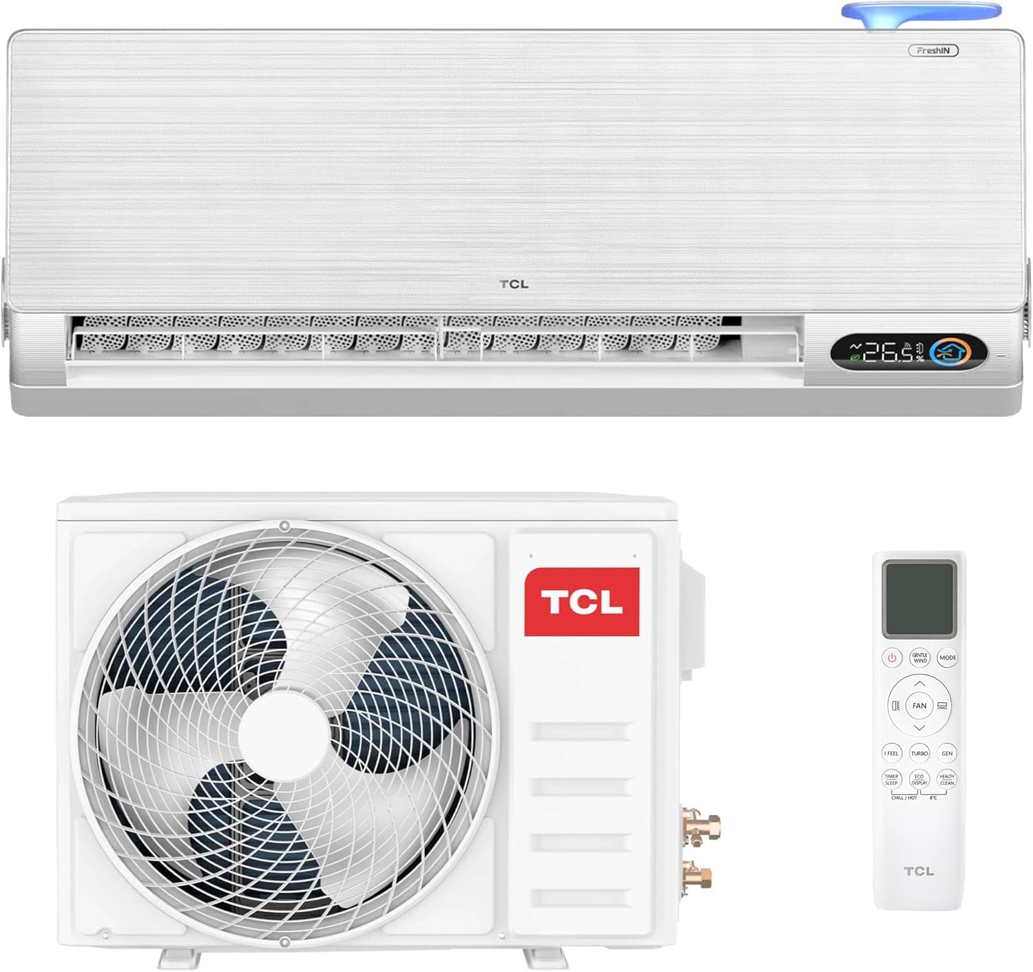 Aire acondicionado split TCL FreshIN 12000 BTU con unidad interior, exterior y mando a distancia