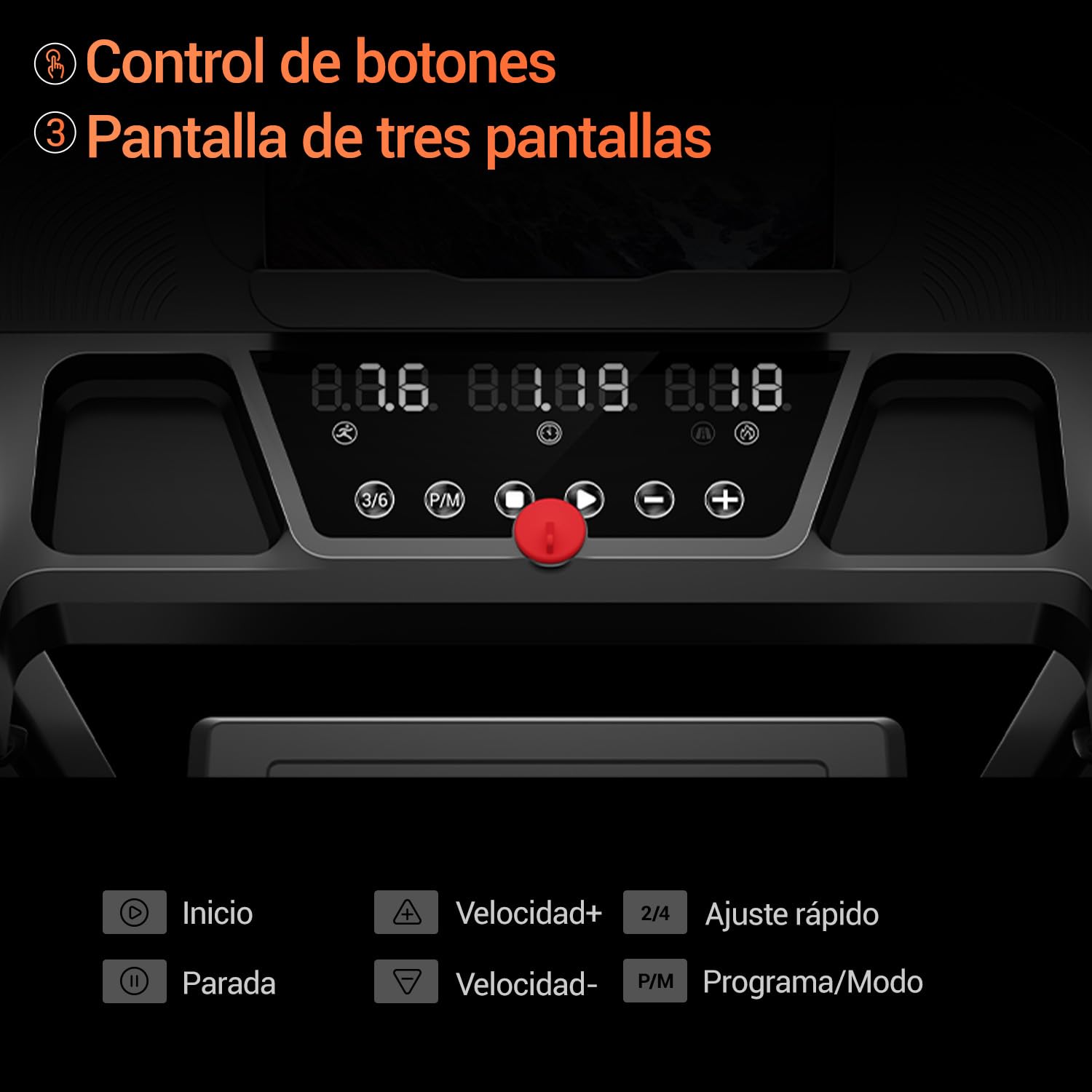 Panel de control táctil de cinta de correr CURSOR con pantalla LED triple y botones de velocidad