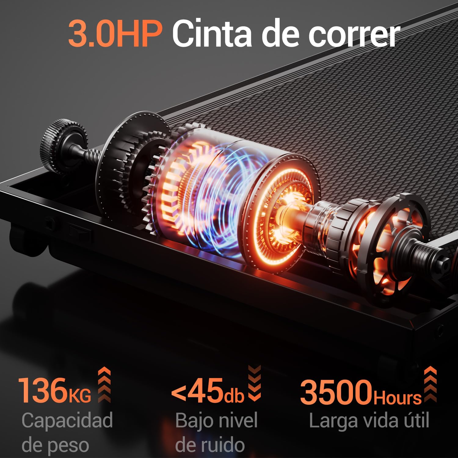 Motor de 3.0HP de cinta de correr CURSOR con efecto de energía, capacidad 136kg y bajo ruido