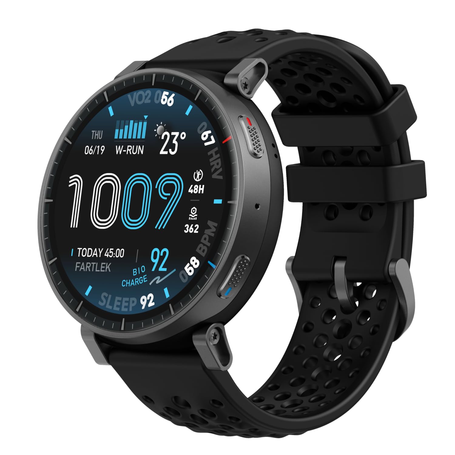 Reloj inteligente Amazfit Active MAX negro 48mm con pantalla AMOLED y correa deportiva perforada