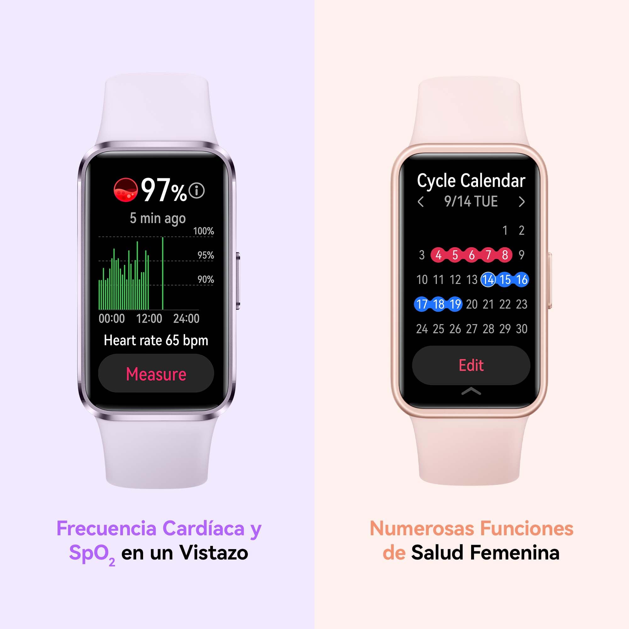HUAWEI Band 10 smartwatch con funciones de SpO2, frecuencia cardíaca y calendario de salud femenina en dos colores