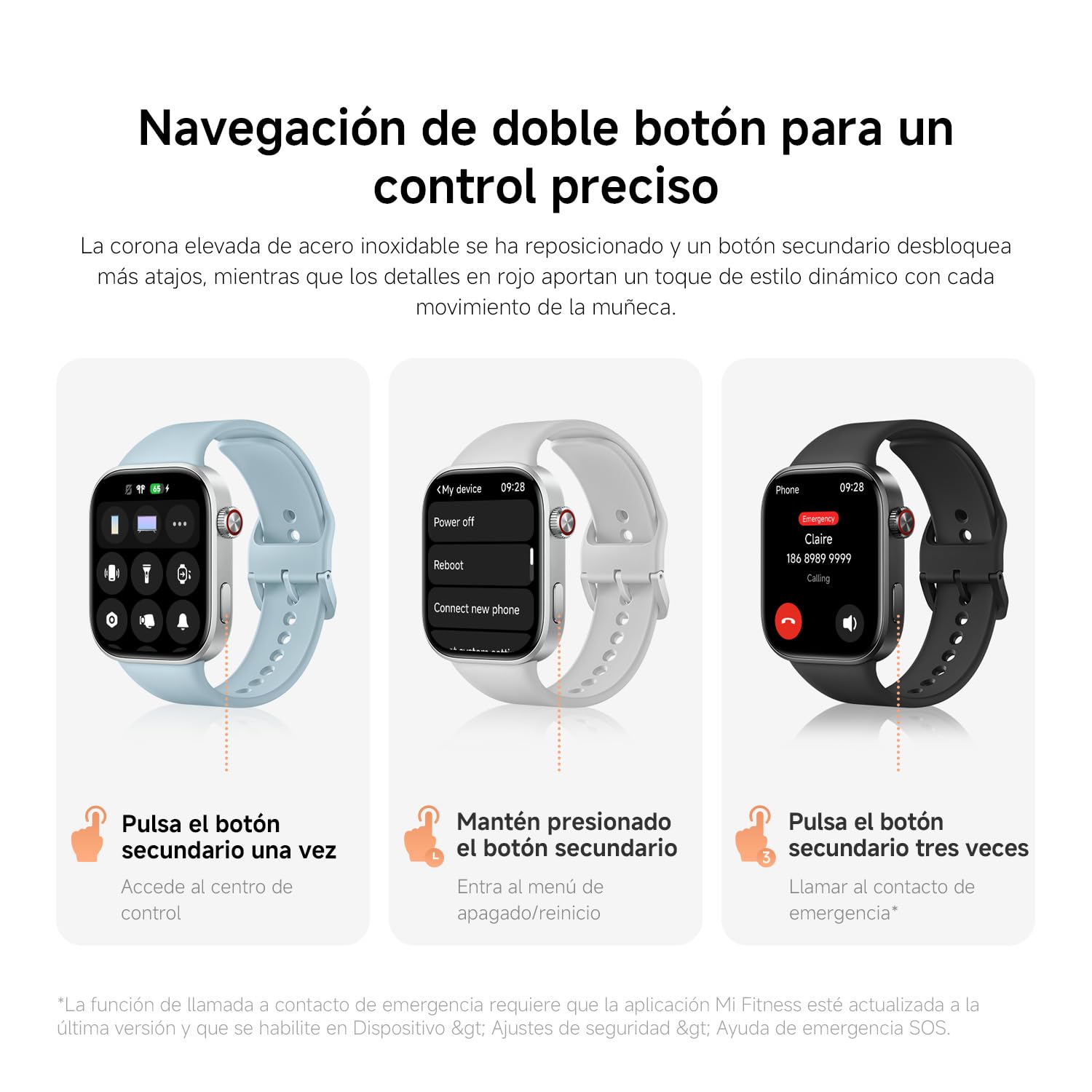 Corona y segundo botón físico del Redmi Watch 6 para acceder a controles y emergencia
