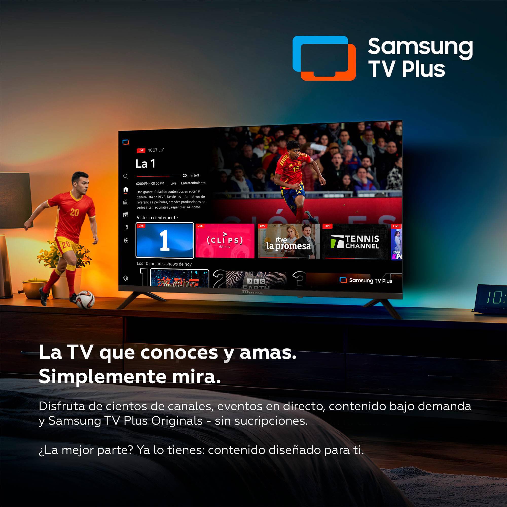 Samsung TV Plus funcionando en el Smart TV TD Systems con Tizen