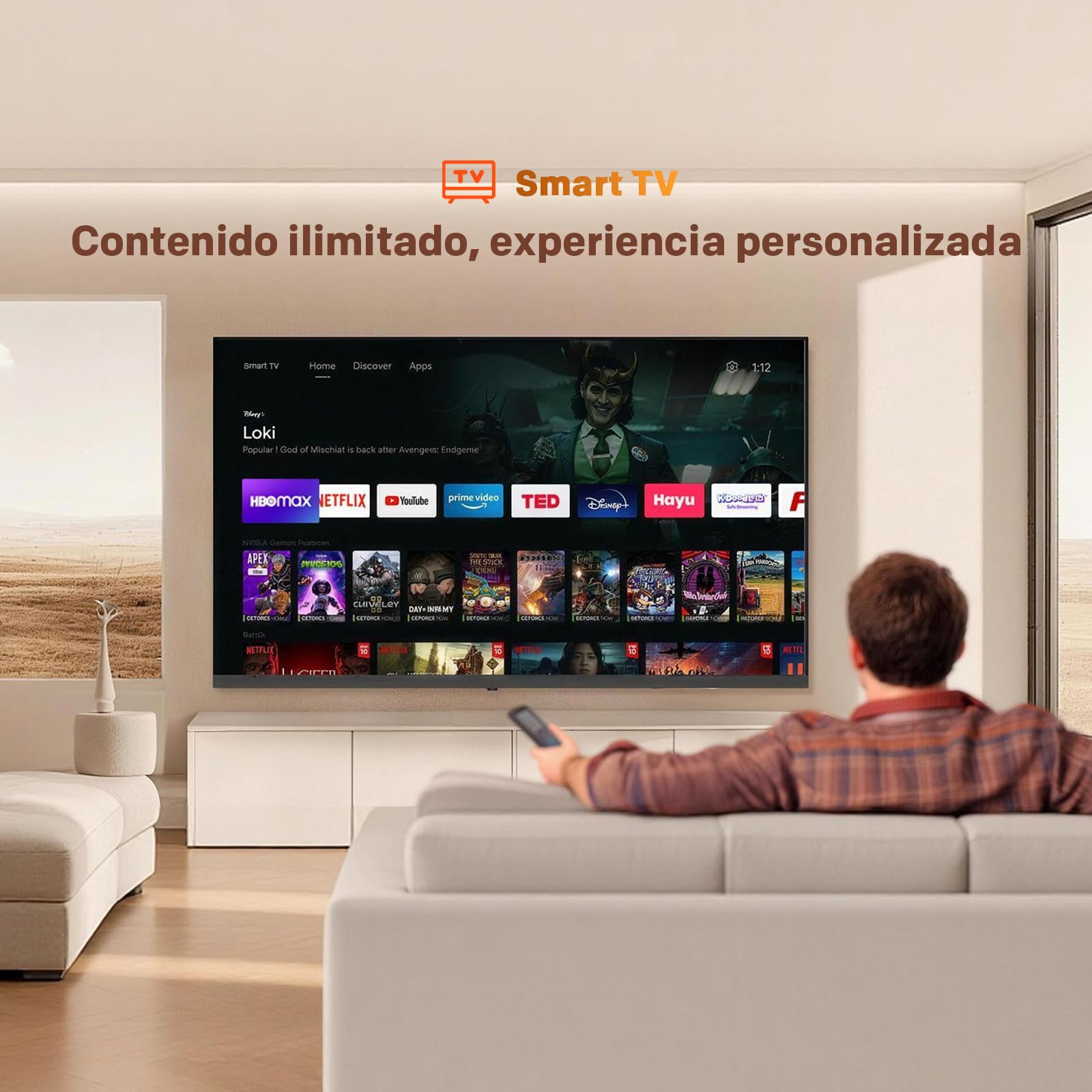 Interfaz de TiVo OS con aplicaciones de streaming en el televisor coocaa