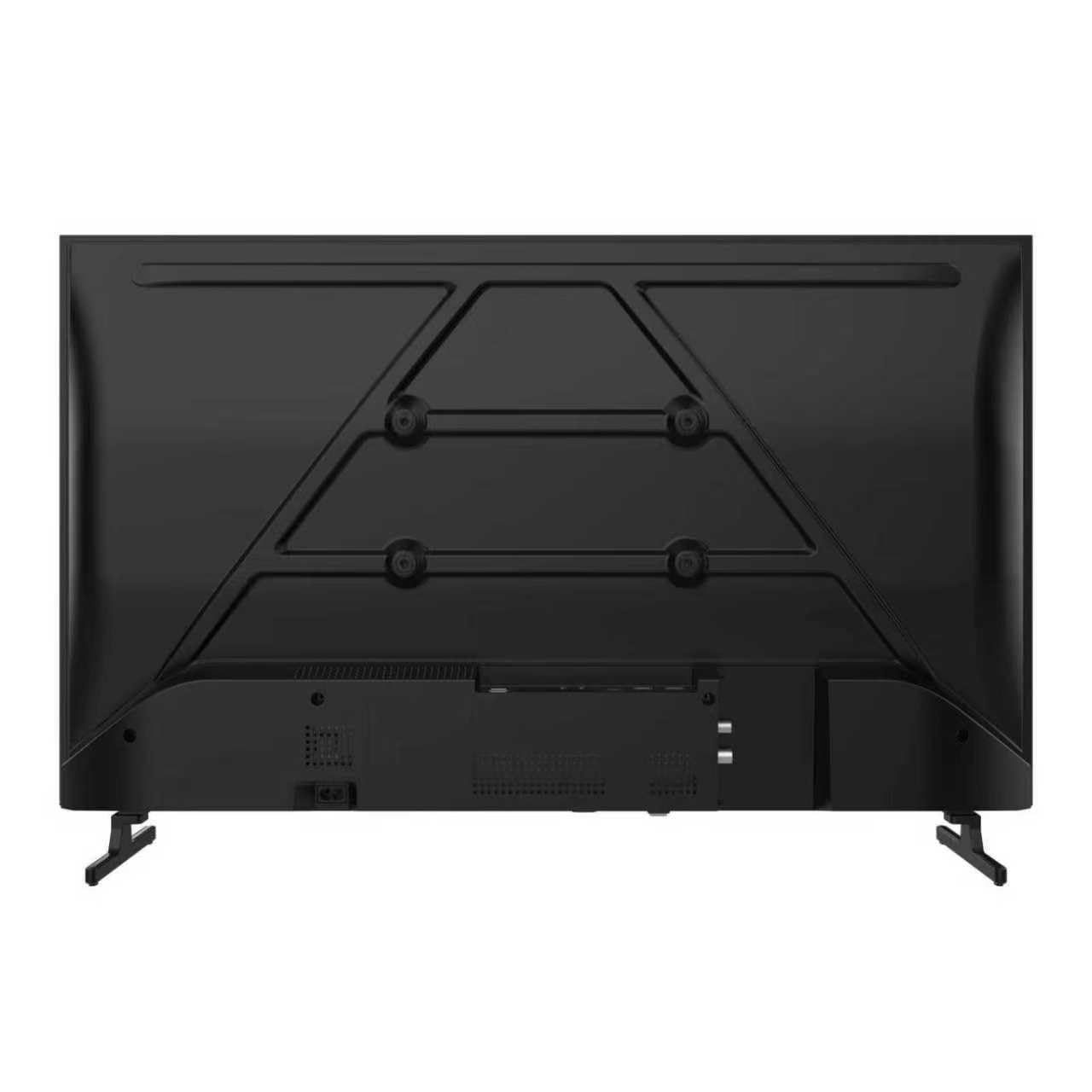 Vista trasera de Smart TV coocaa de 32 pulgadas con anclajes VESA y patas de soporte.