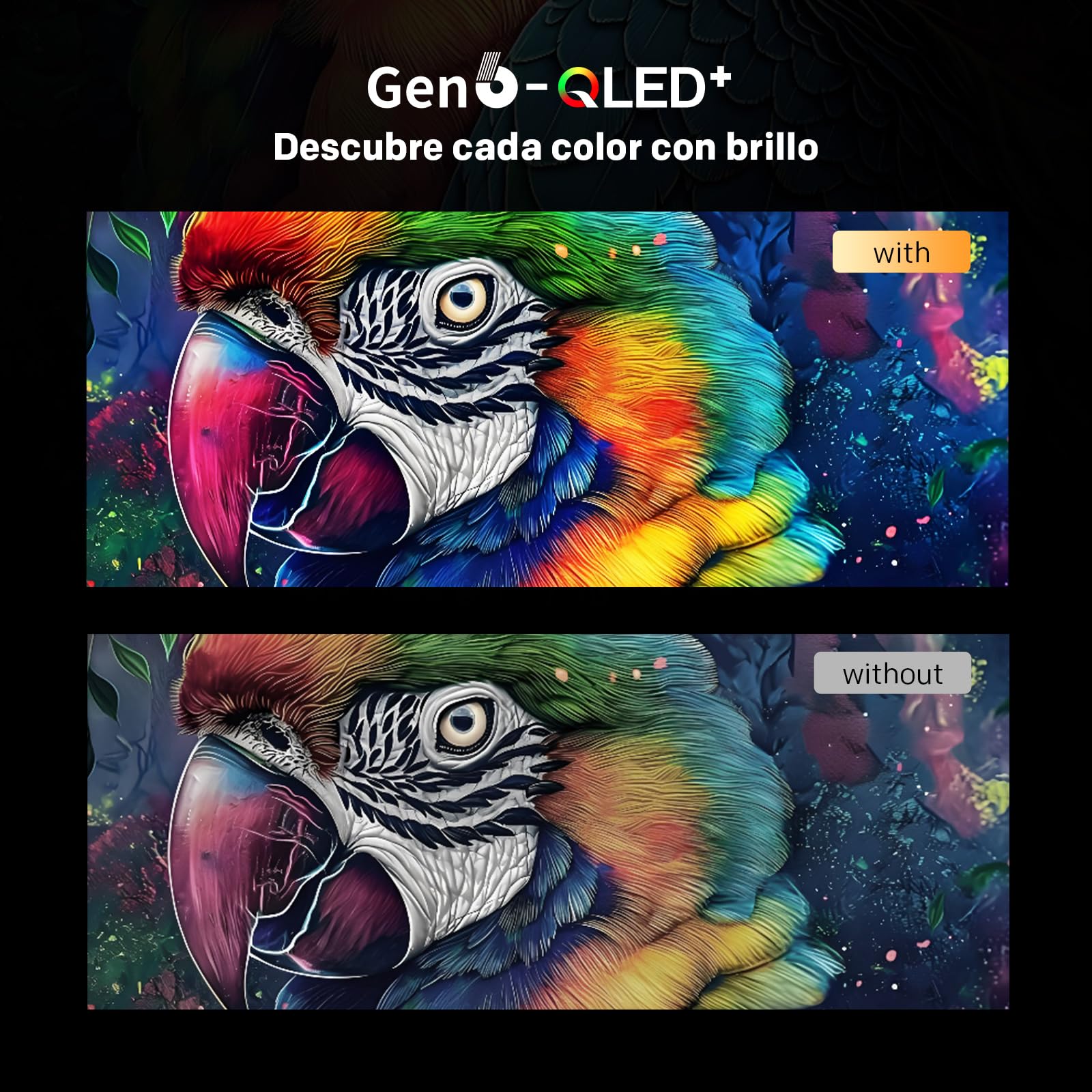 Comparación de imagen QLED+ con y sin tecnología Quantum Dot en Smart TV Metz 40 pulgadas