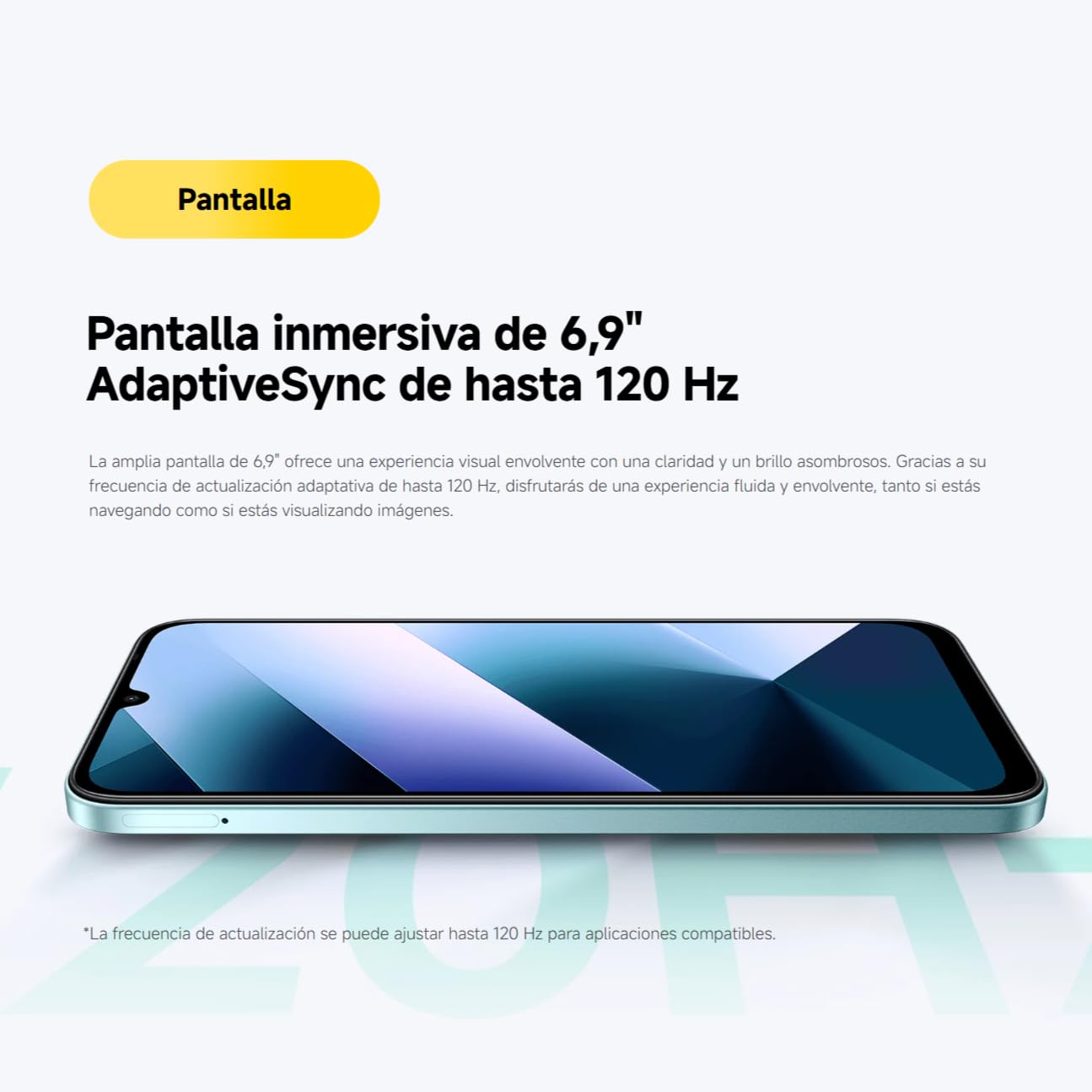 Smartphone Xiaomi POCO C85 verde con pantalla inmersiva de 6,9 pulgadas y AdaptiveSync 120 Hz