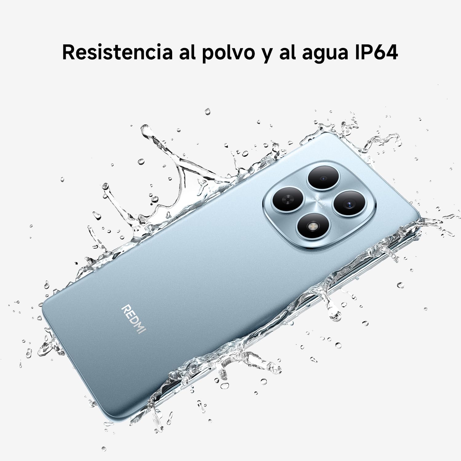 Redmi Note 15 mostrando su protección frente al polvo y las salpicaduras IP64