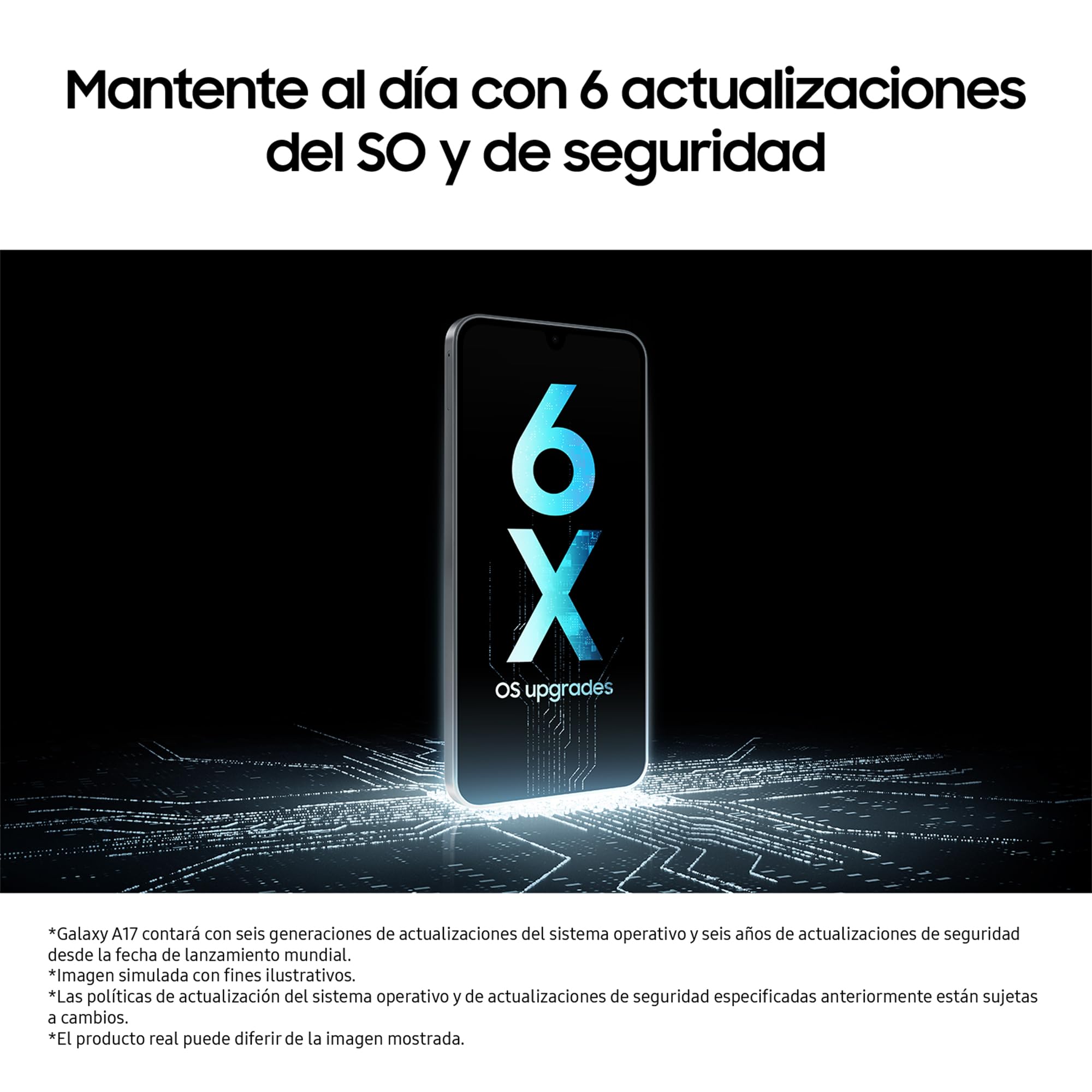 Samsung Galaxy A17 con 6 actualizaciones de sistema operativo y seguridad garantizadas