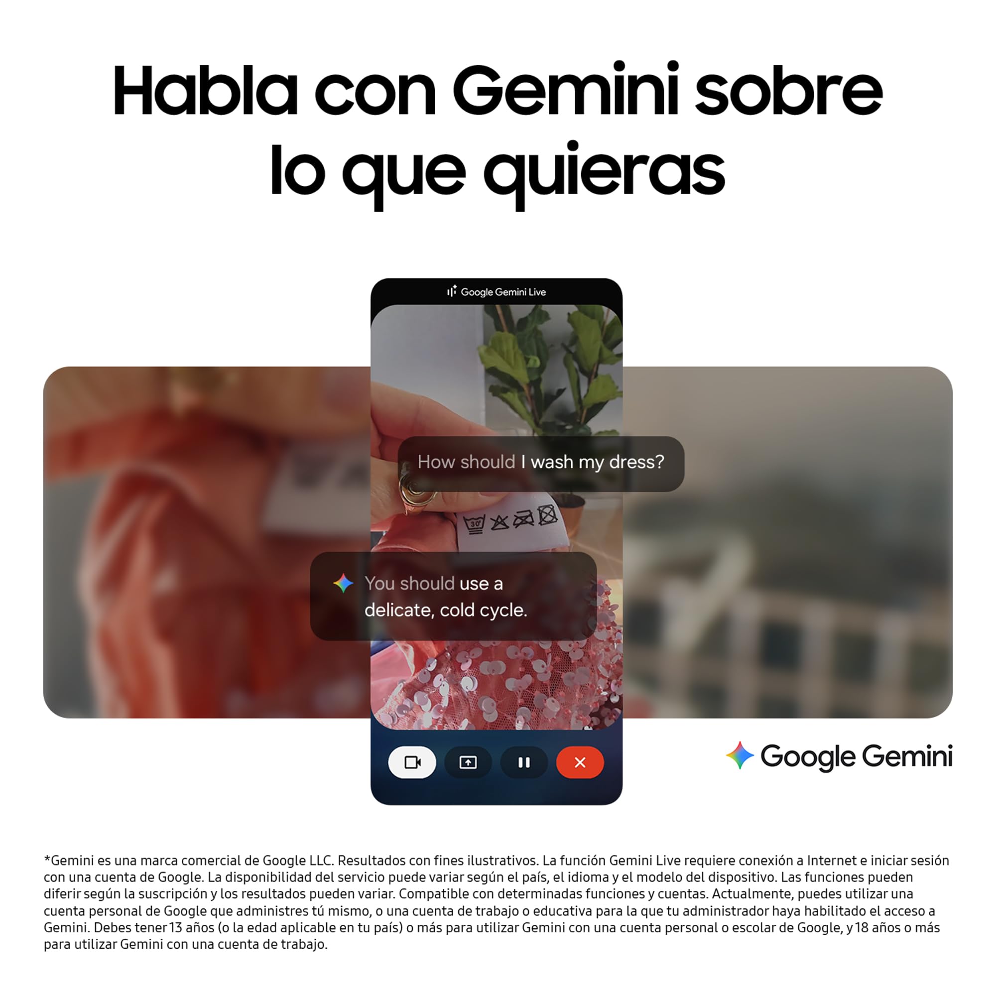 Samsung Galaxy A17 con asistente Google Gemini Live mostrando función de cámara con IA en español
