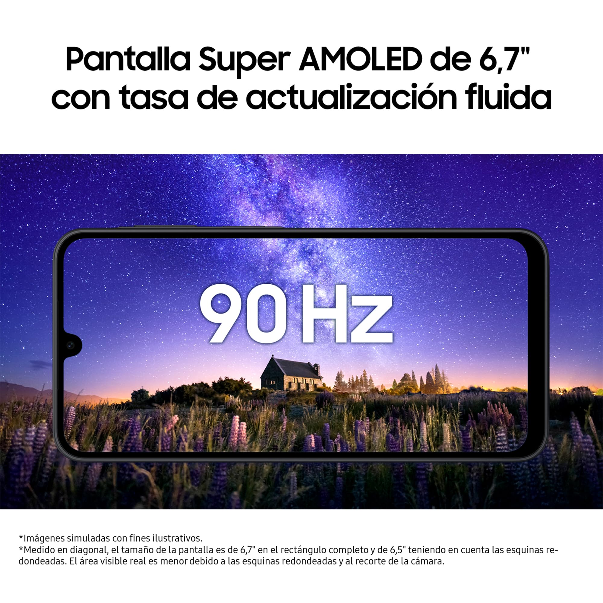 Samsung Galaxy A17 con pantalla Super AMOLED 6,7 pulgadas y 90Hz de tasa de refresco.