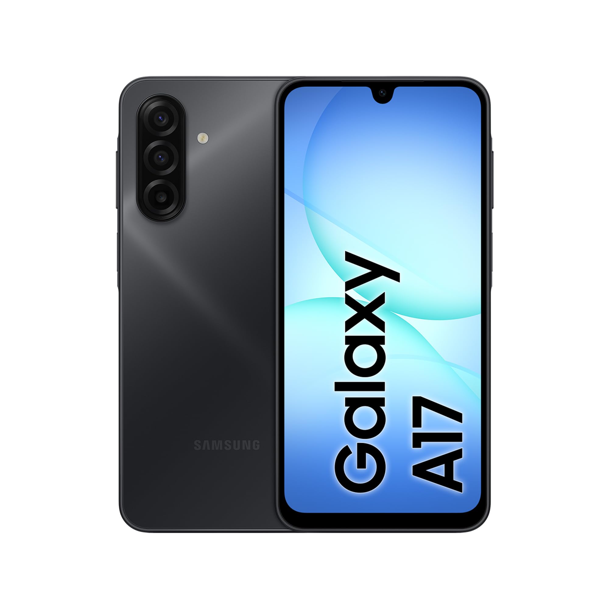 Samsung Galaxy A17 LTE de 128 GB en color gris, visto por delante y por detrás