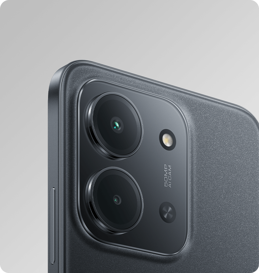 Detalle de la cámara principal de 50 MP y la lente auxiliar del Redmi 15C negro.