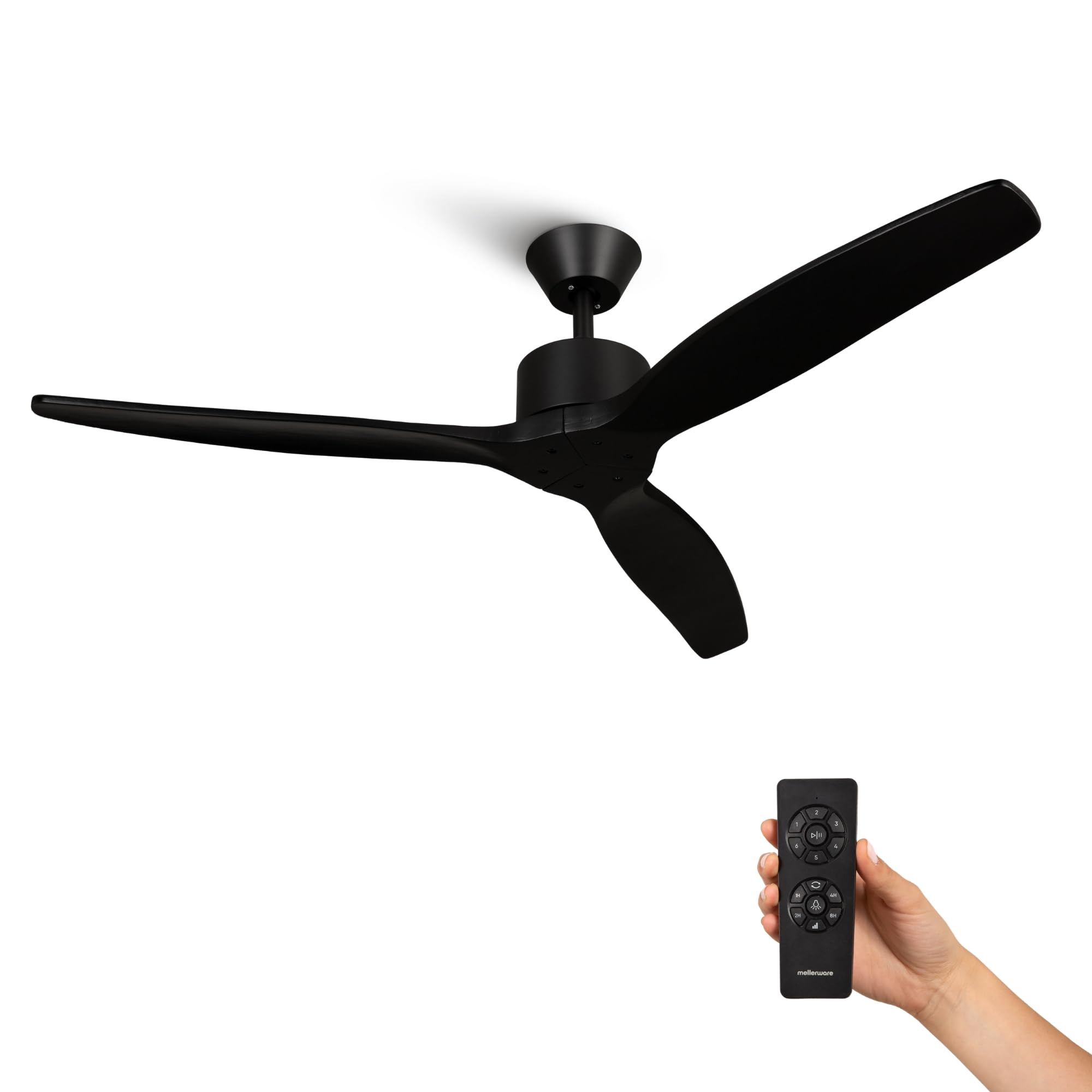 Ventilador de techo Mellerware Brizy Bright Dark Wood con tres aspas de madera, luz LED y mando.