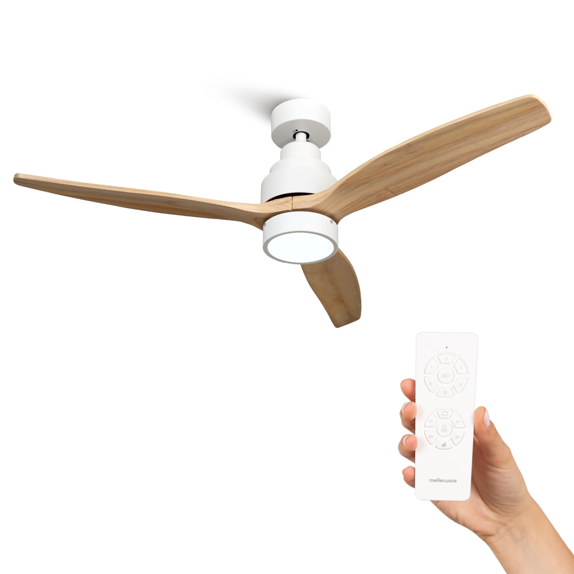 Ventilador de techo Mellerware Brizy con aspas de madera, luz LED y mando a distancia