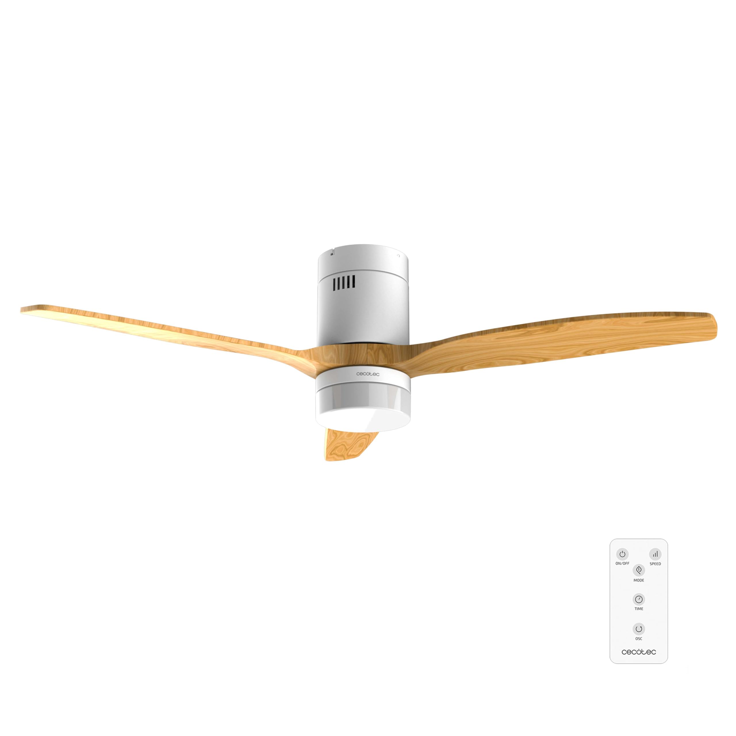 Ventilador de techo Cecotec con luz LED, aspas de madera y mando a distancia blanco incluido