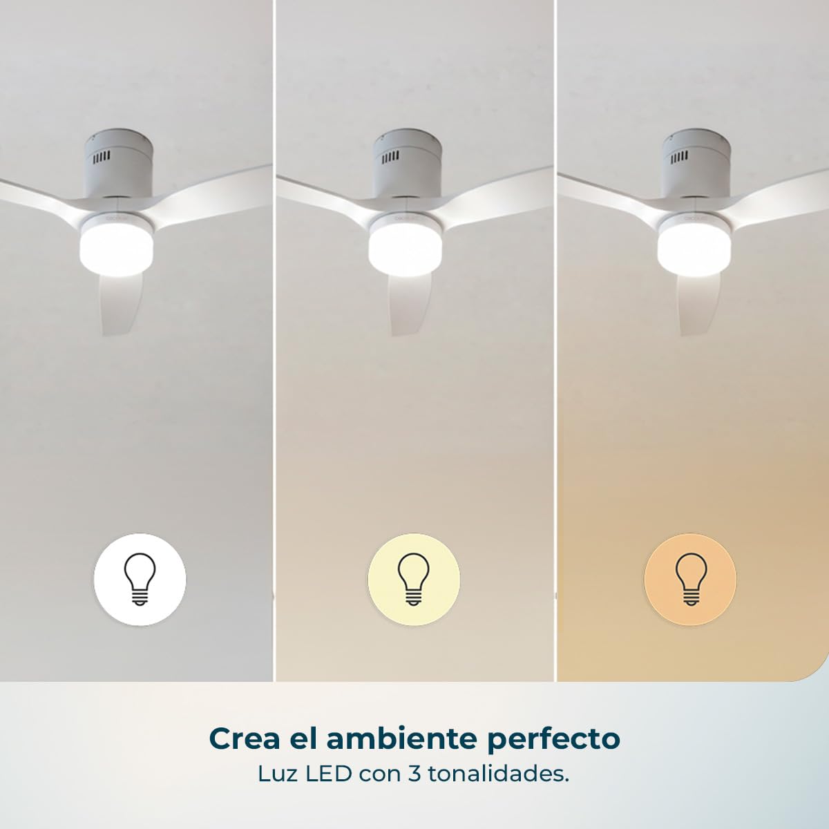 Ventilador de techo Cecotec con luz LED en tres tonalidades de iluminación