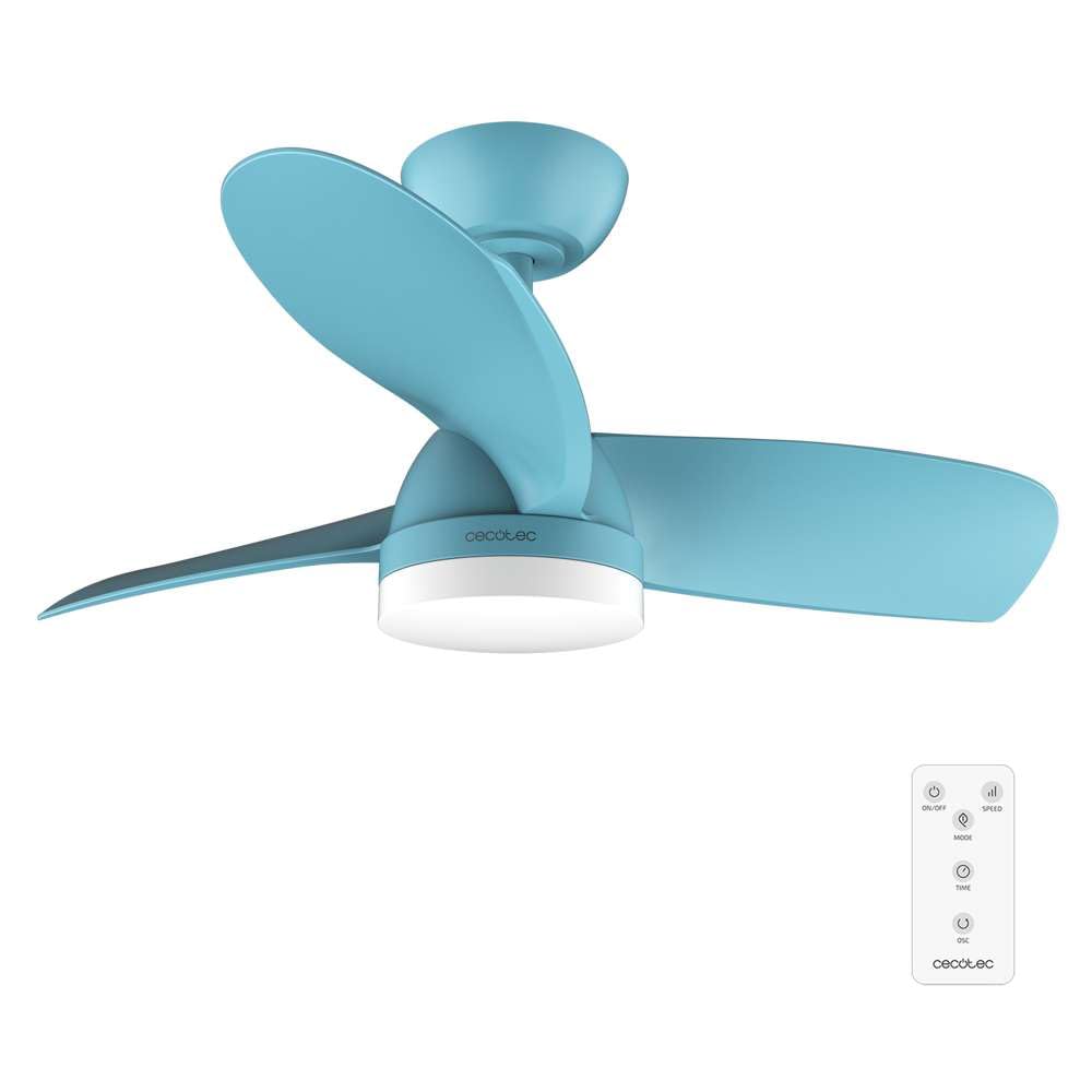 Ventilador de techo Cecotec EnergySilence Aero 3050 Sky azul con luz LED, 3 aspas y mando a distancia