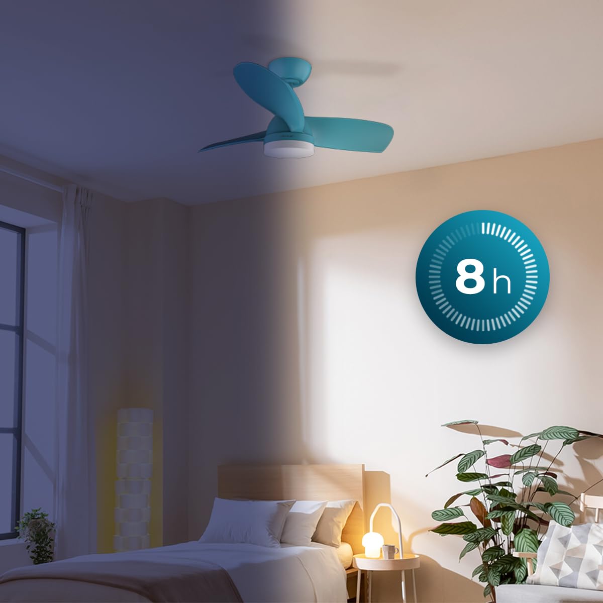 Cecotec Aero 3050 Sky instalado en un dormitorio con temporizador programable de hasta ocho horas.