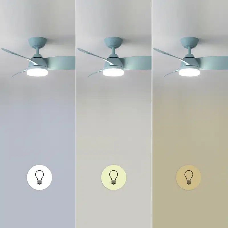 Ventilador de techo con luz LED en tres temperaturas de color: fría, neutra y cálida