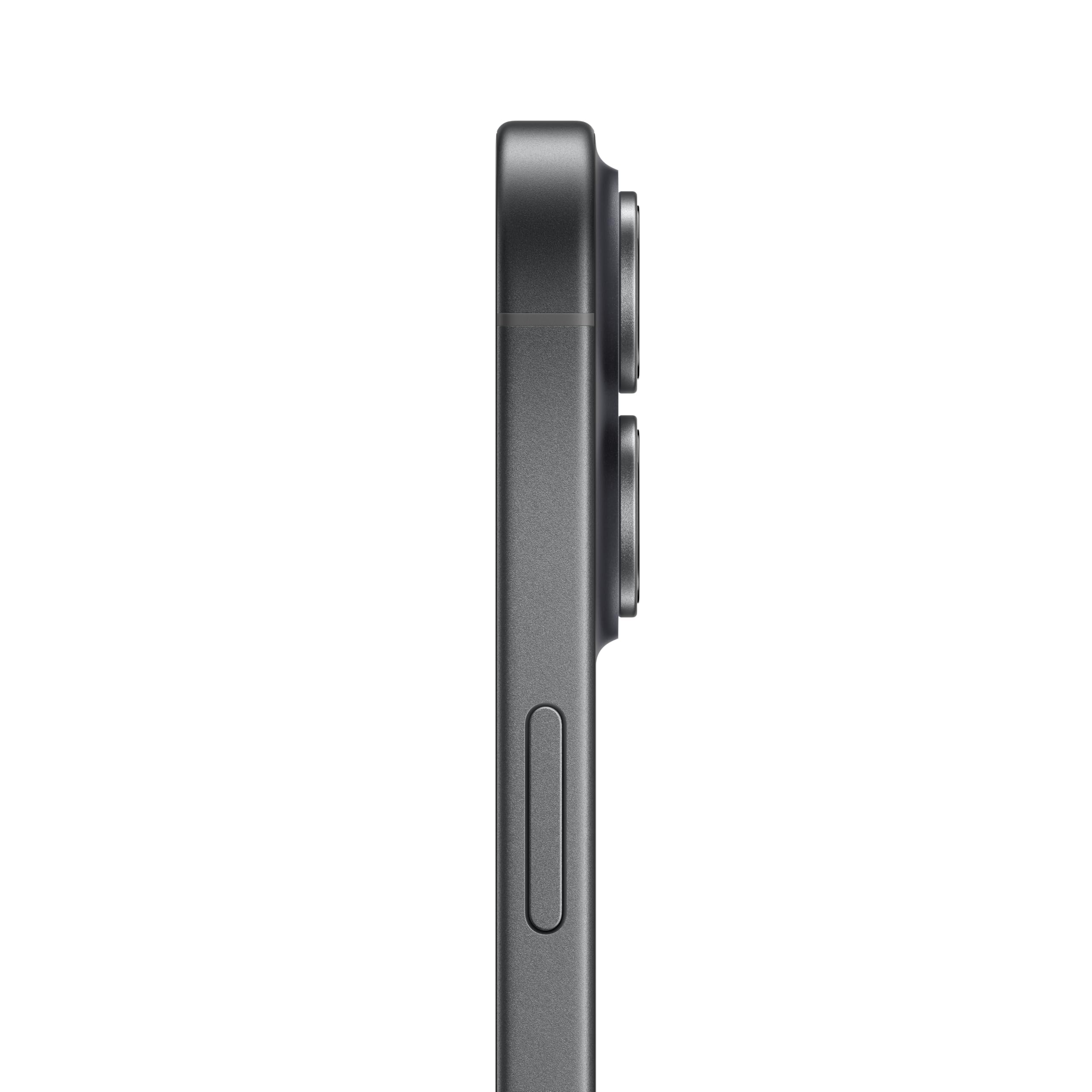 Vista lateral del iPhone 17 negro con módulo de cámara y botones sobre fondo blanco