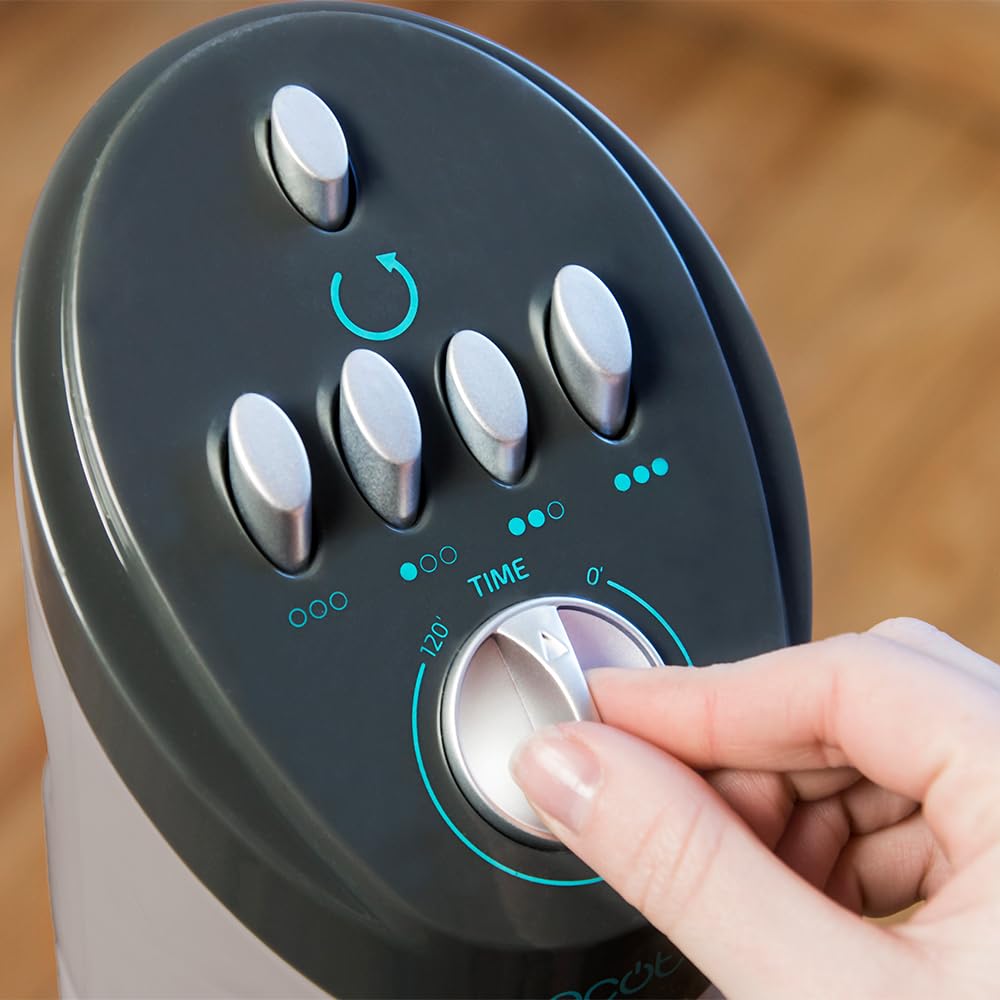 Panel de control del ventilador Cecotec con temporizador ajustable.
